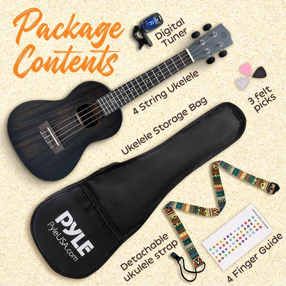 23'' Inch Wooden Concert Ukulele Kit - Traditional 4-String Ukulele With Handy Digital Tuner, Strap, Finger Guide, 3 Spare Picks & Gig Bag