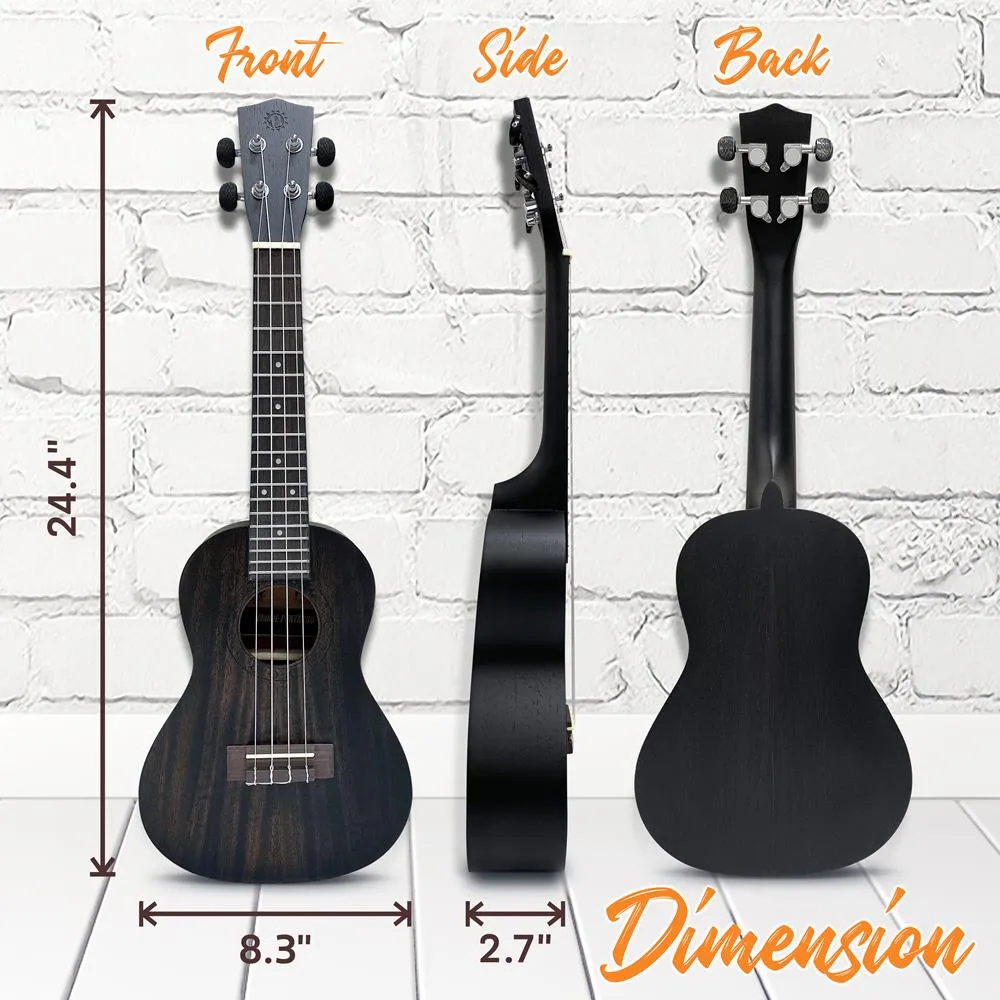 23'' Inch Wooden Concert Ukulele Kit - Traditional 4-String Ukulele With Handy Digital Tuner, Strap, Finger Guide, 3 Spare Picks & Gig Bag