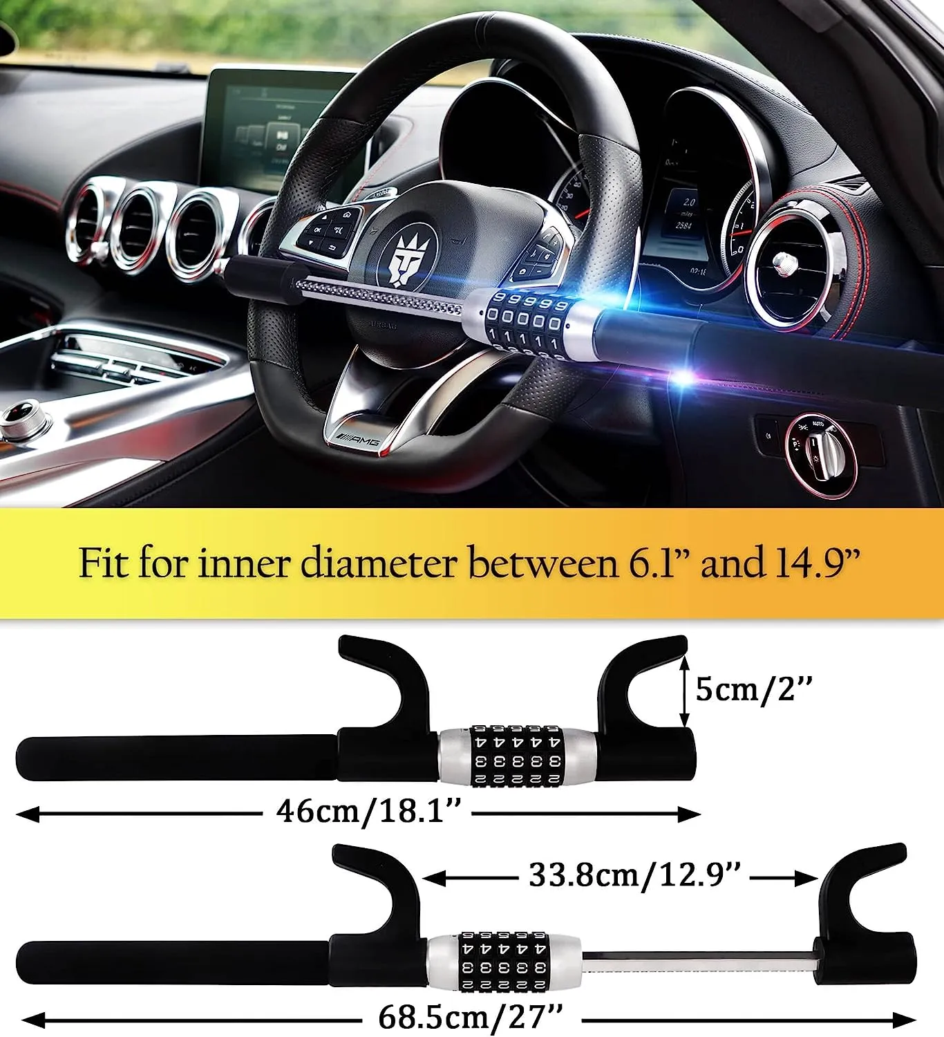 Anti-Theft Retractable Steering Wheel Lock Keyless Password Lock