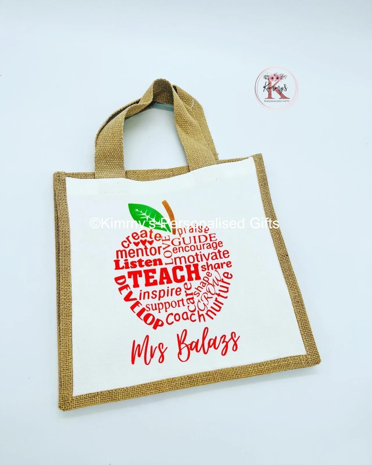 Apple Teacher Jute Tote Bag