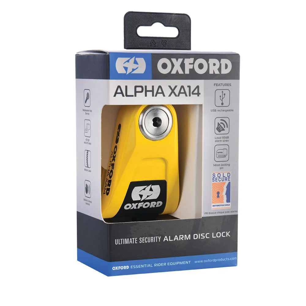 Aprilia Rally Oxford LK217 Alpha XA14 Motorcycle Alarm Motorbike Disc Lock Yellow