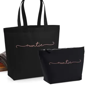 Auntie Retro Script 2 Piece Tote & Accessory Bag Set (MRK X)