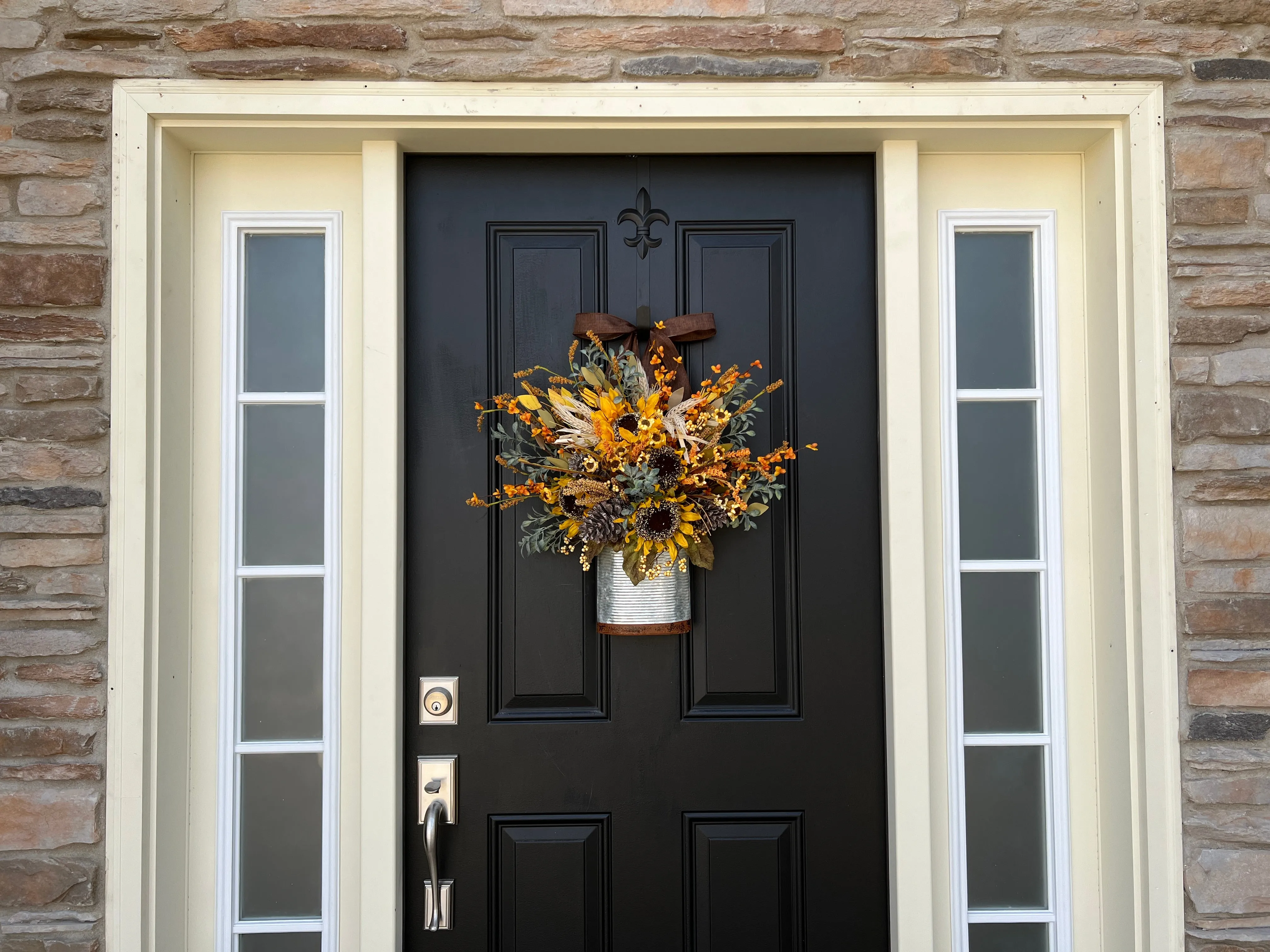 Autumn Sunflower and Bittersweet Bucket Wreath