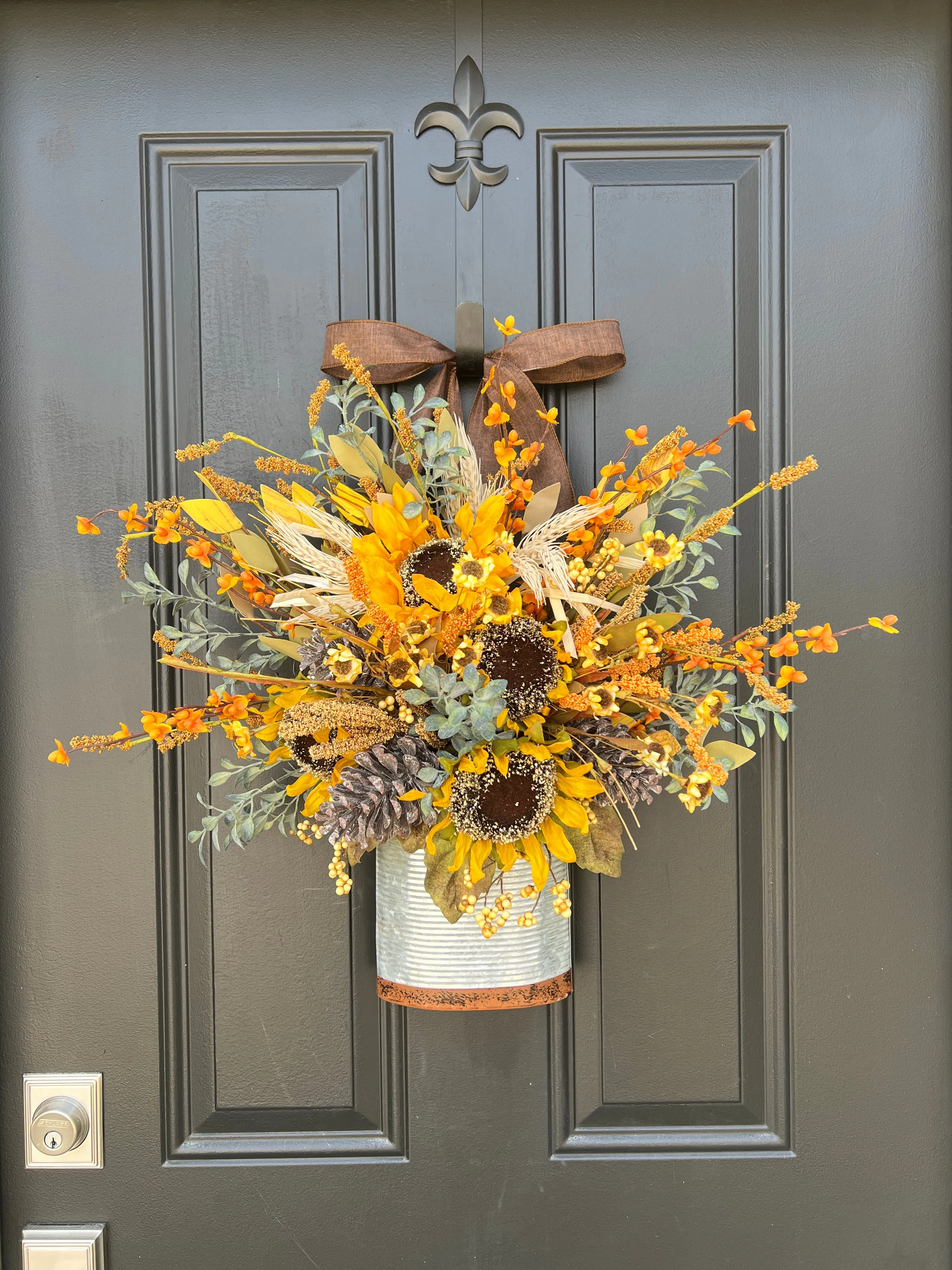 Autumn Sunflower and Bittersweet Bucket Wreath