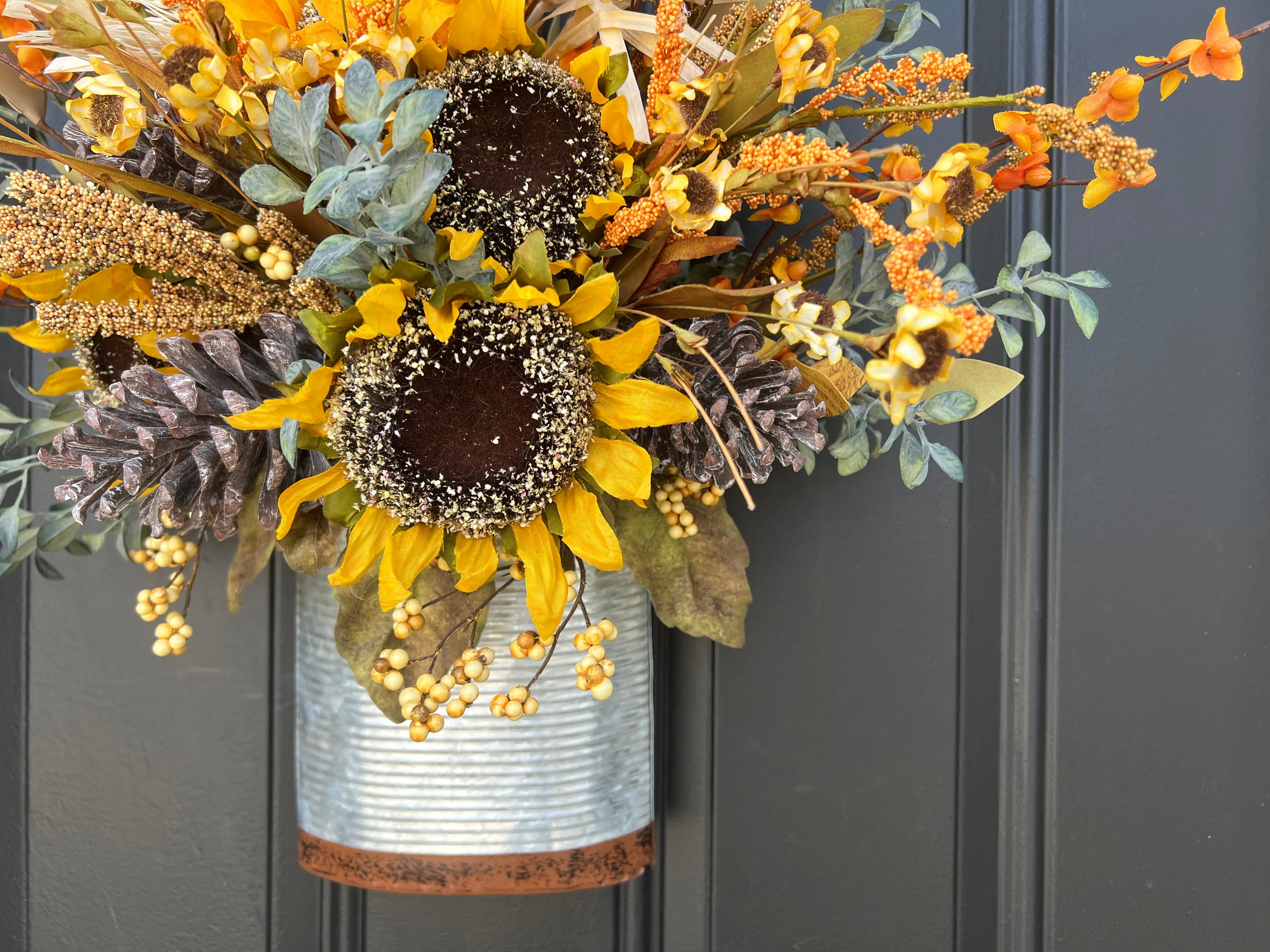 Autumn Sunflower and Bittersweet Bucket Wreath