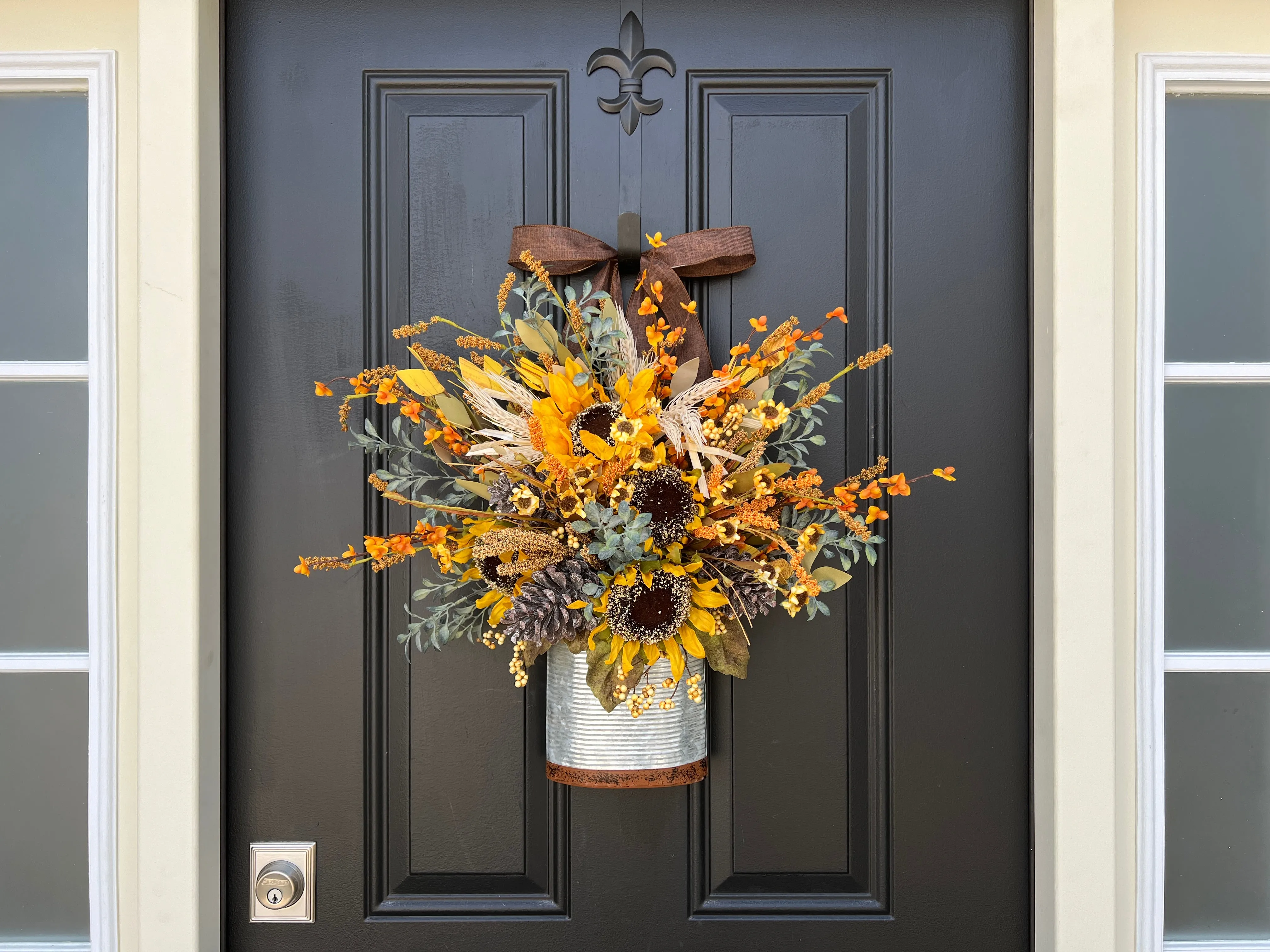 Autumn Sunflower and Bittersweet Bucket Wreath