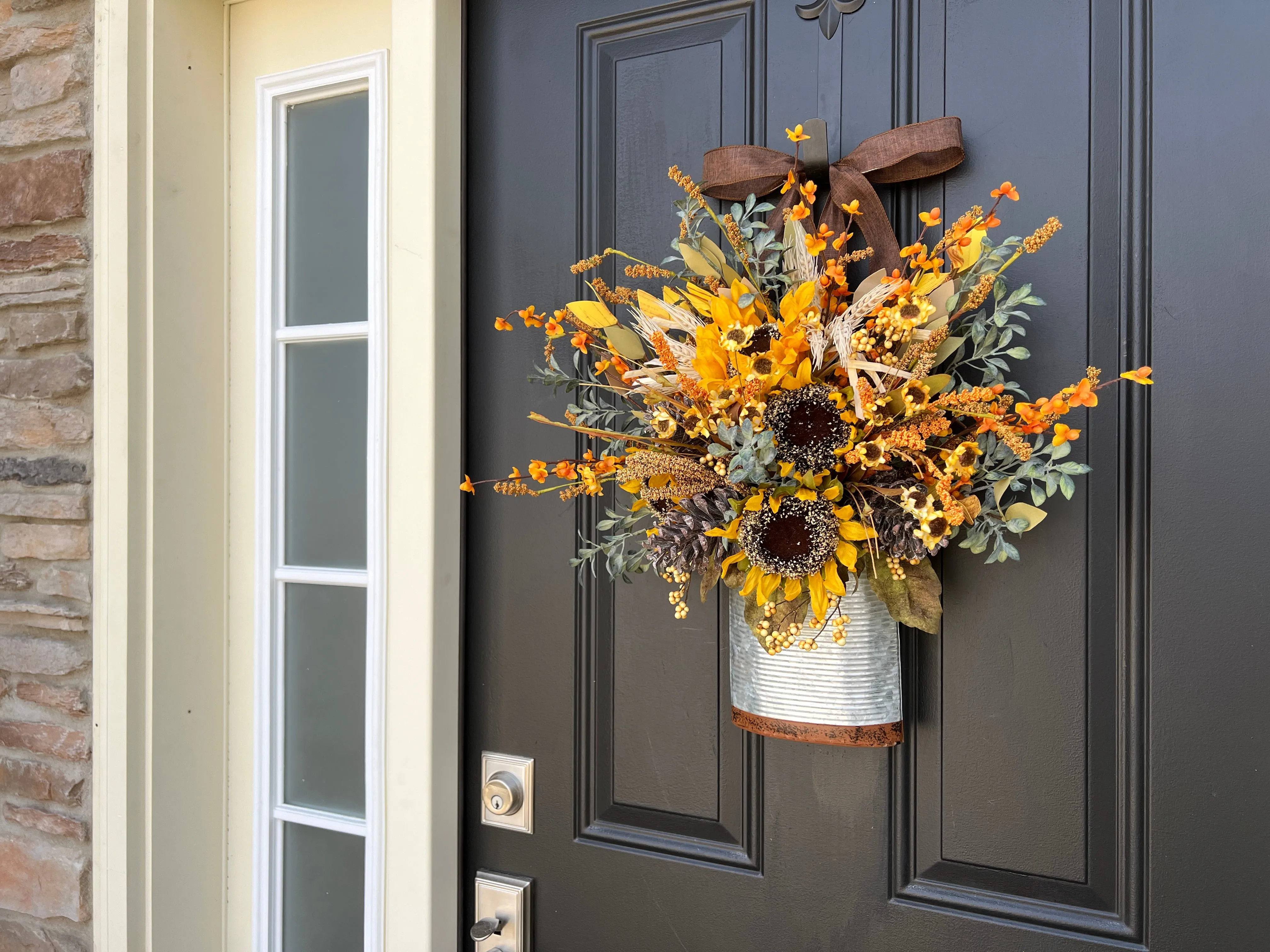 Autumn Sunflower and Bittersweet Bucket Wreath