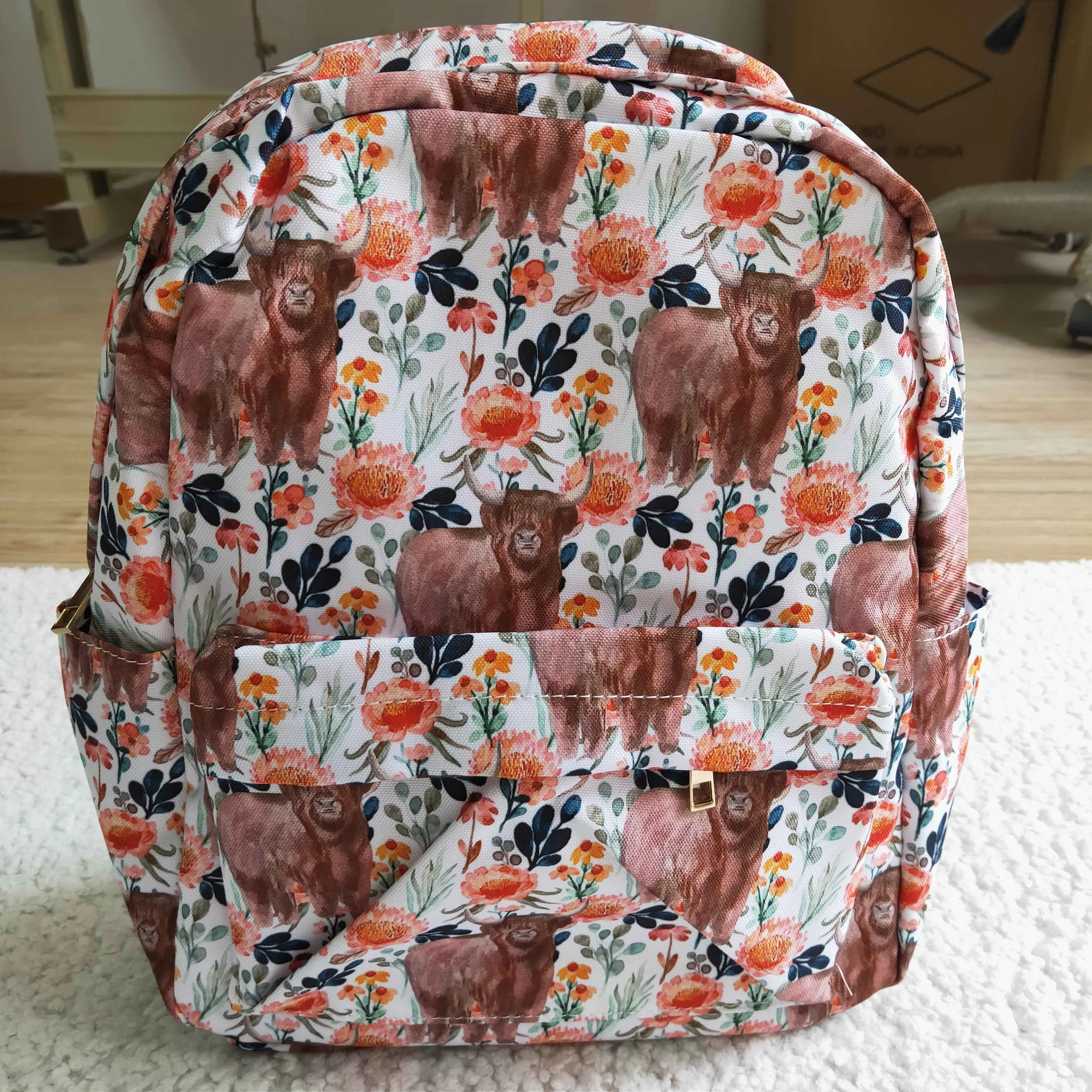 BA0027 RTS pink cow floral backpack 1102