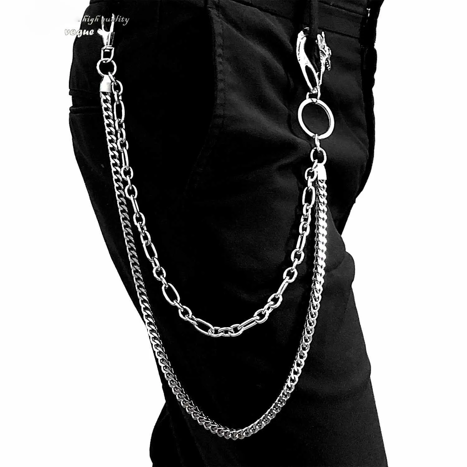 Badass Stainless Steel Mens Double Wallet Chain Long Silver Biker Wallet Chain For Men