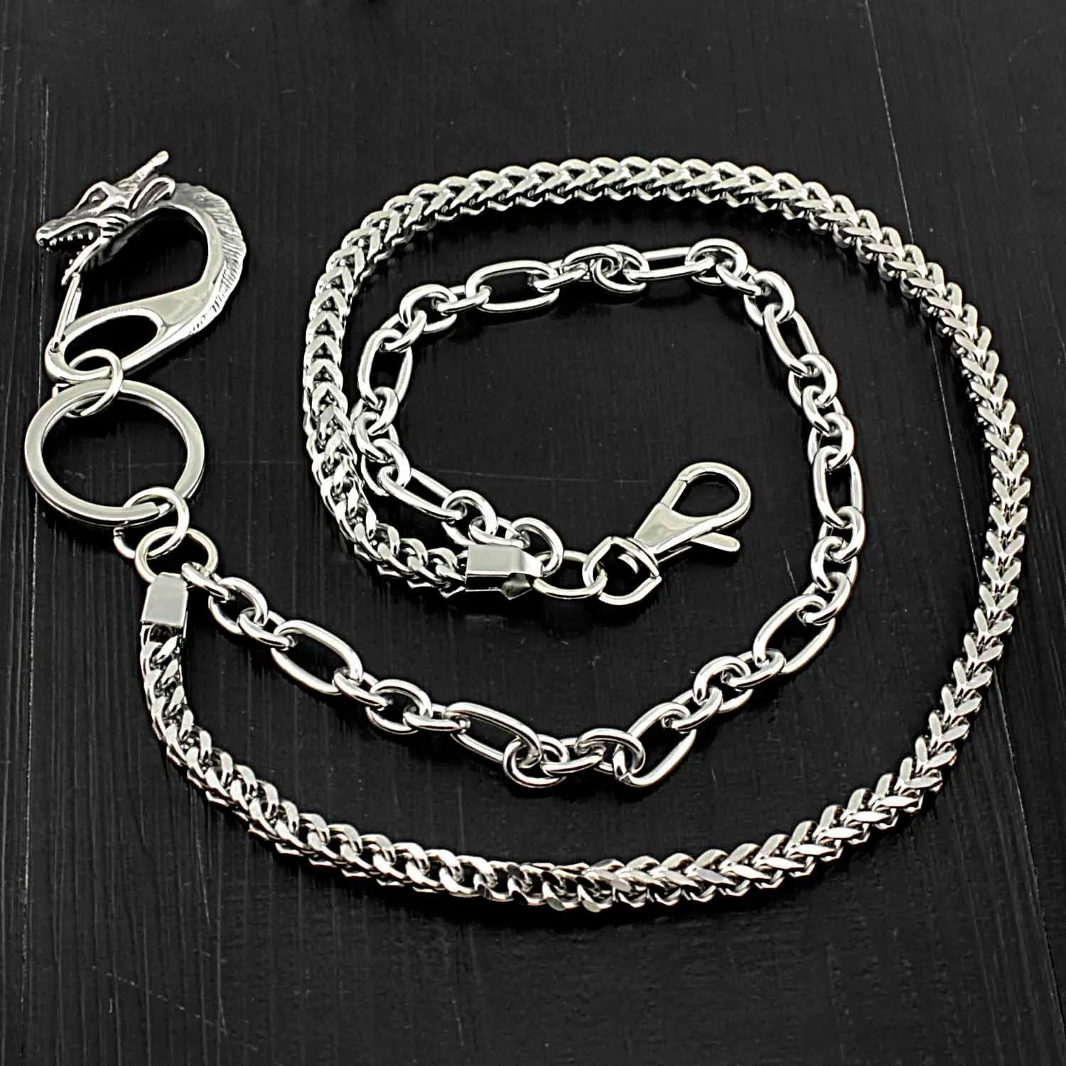 Badass Stainless Steel Mens Double Wallet Chain Long Silver Biker Wallet Chain For Men