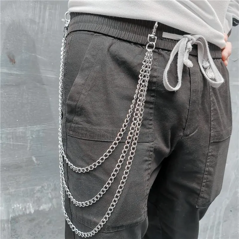 Badass Stainless Steel Mens Triple Layer Long Pants Chain Wallet Chain For Men