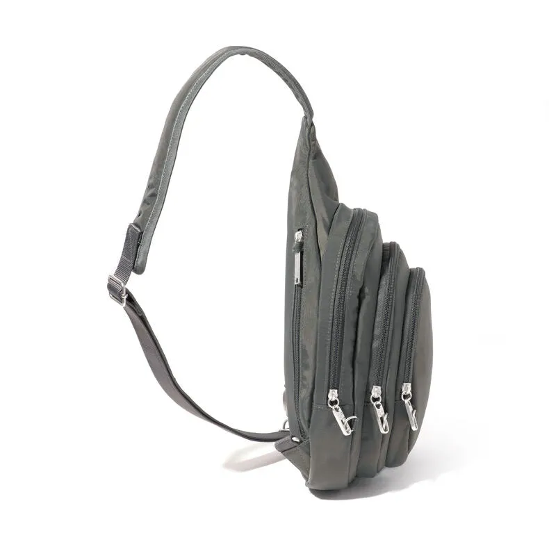 Baggallini Securtex Anti-Theft Multi Zip Sling - Charcoal