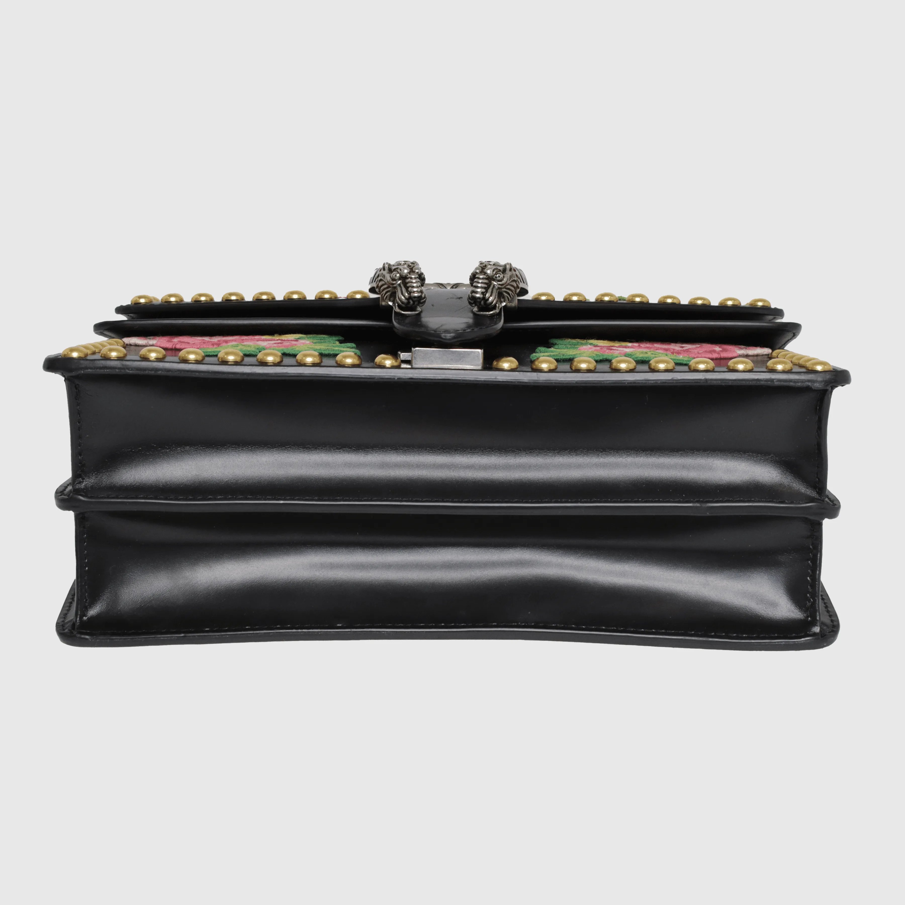 Black  Floral Embroidered Studded Dionysus Small Shoulder Bag