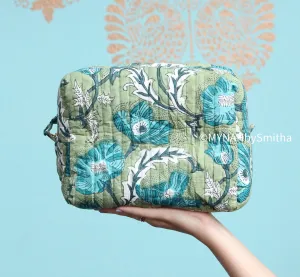 'Blue Iris' printed toiletry/makeup zipper pouch