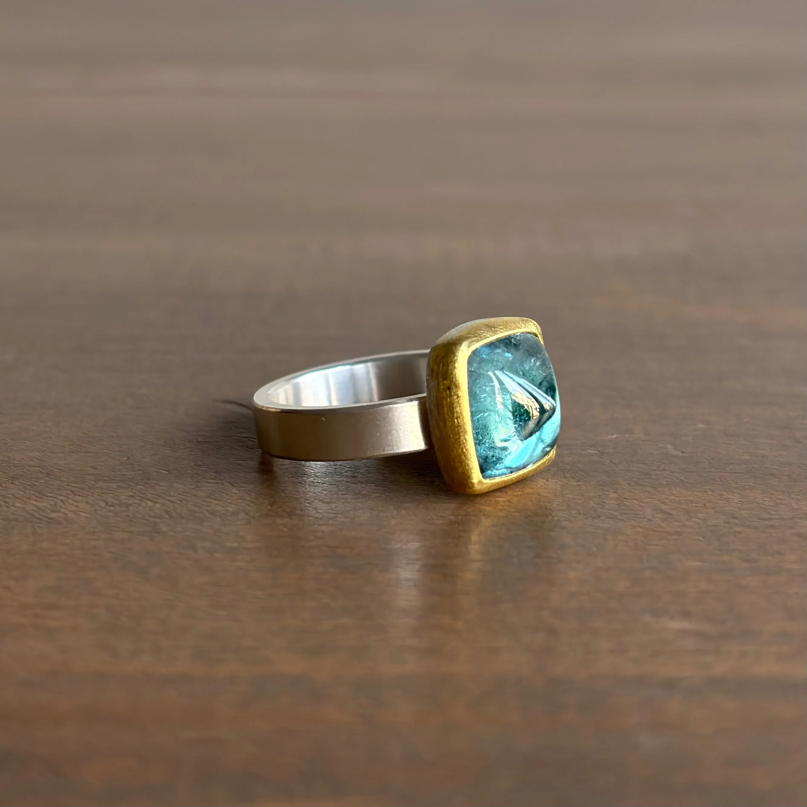 Blue Tourmaline Sugar Loaf Ring