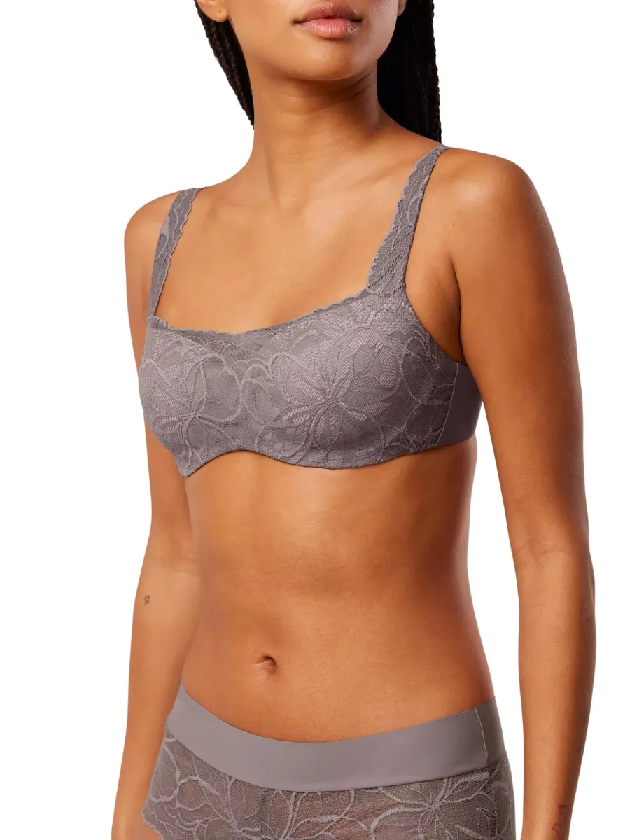 Body Make-Up Illusion Lace Padded Balcony Bra - Pigeon Grey