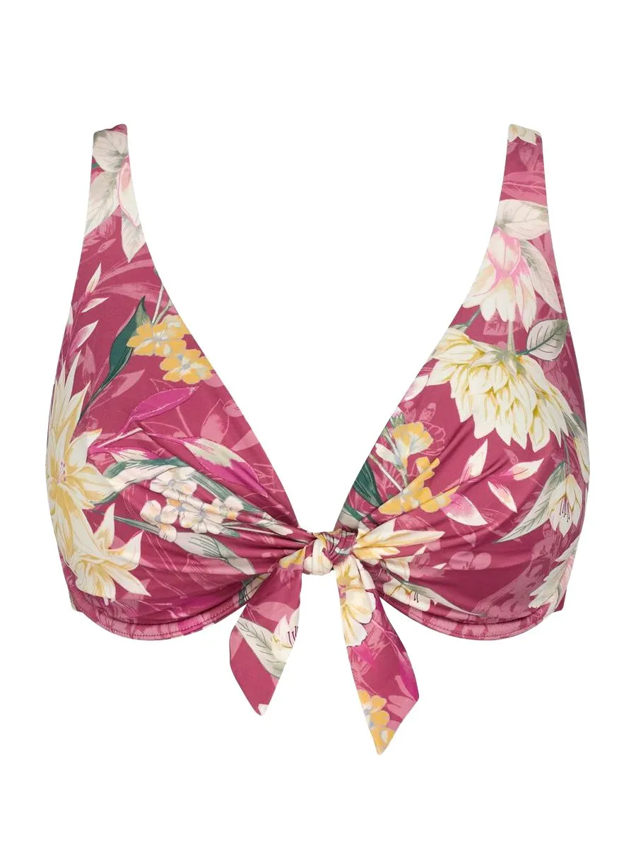 Botanical Leaf Plunge Bikini Top - Pink/Light Combination