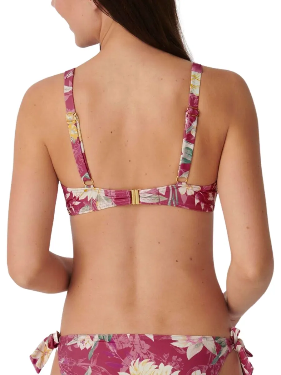 Botanical Leaf Plunge Bikini Top - Pink/Light Combination