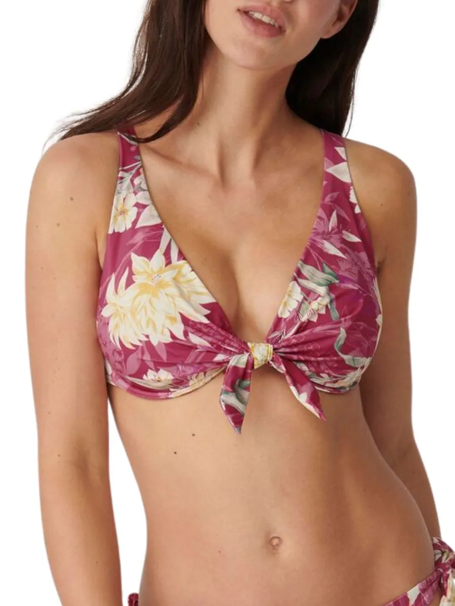 Botanical Leaf Plunge Bikini Top - Pink/Light Combination