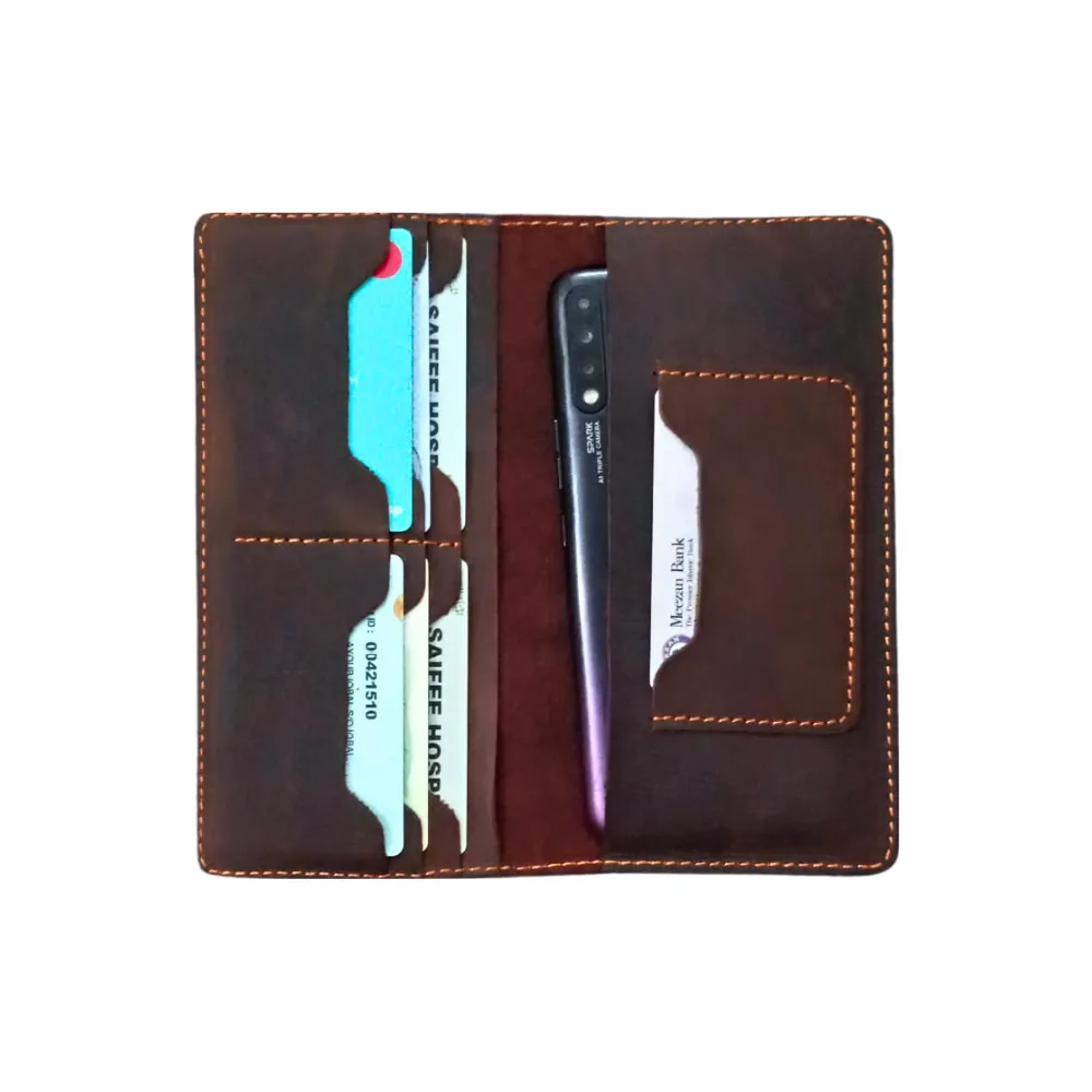 Burgundy Leather Long Wallet - Coat Wallet