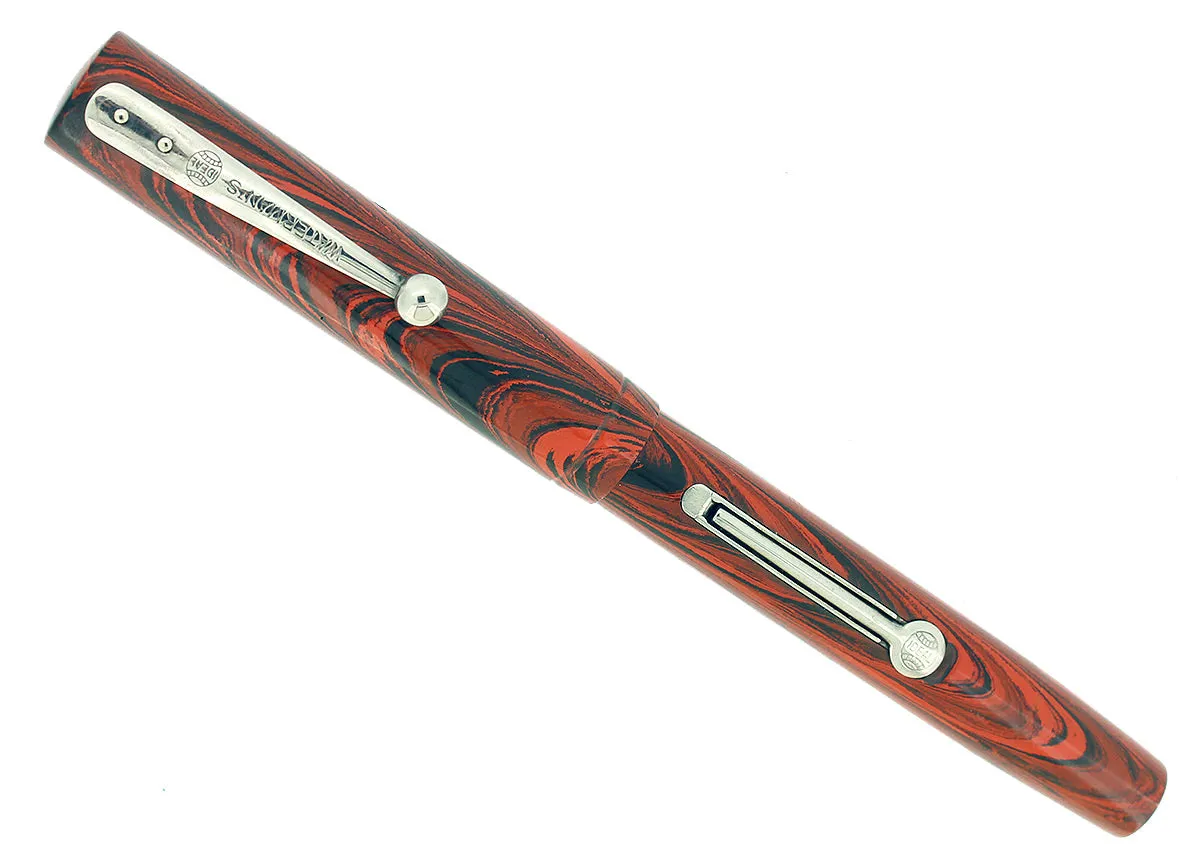 C1928 WATERMAN #51V RED RIPPLE FOUNTAIN PEN NIB RESTORED NEAR MINT SCARCE