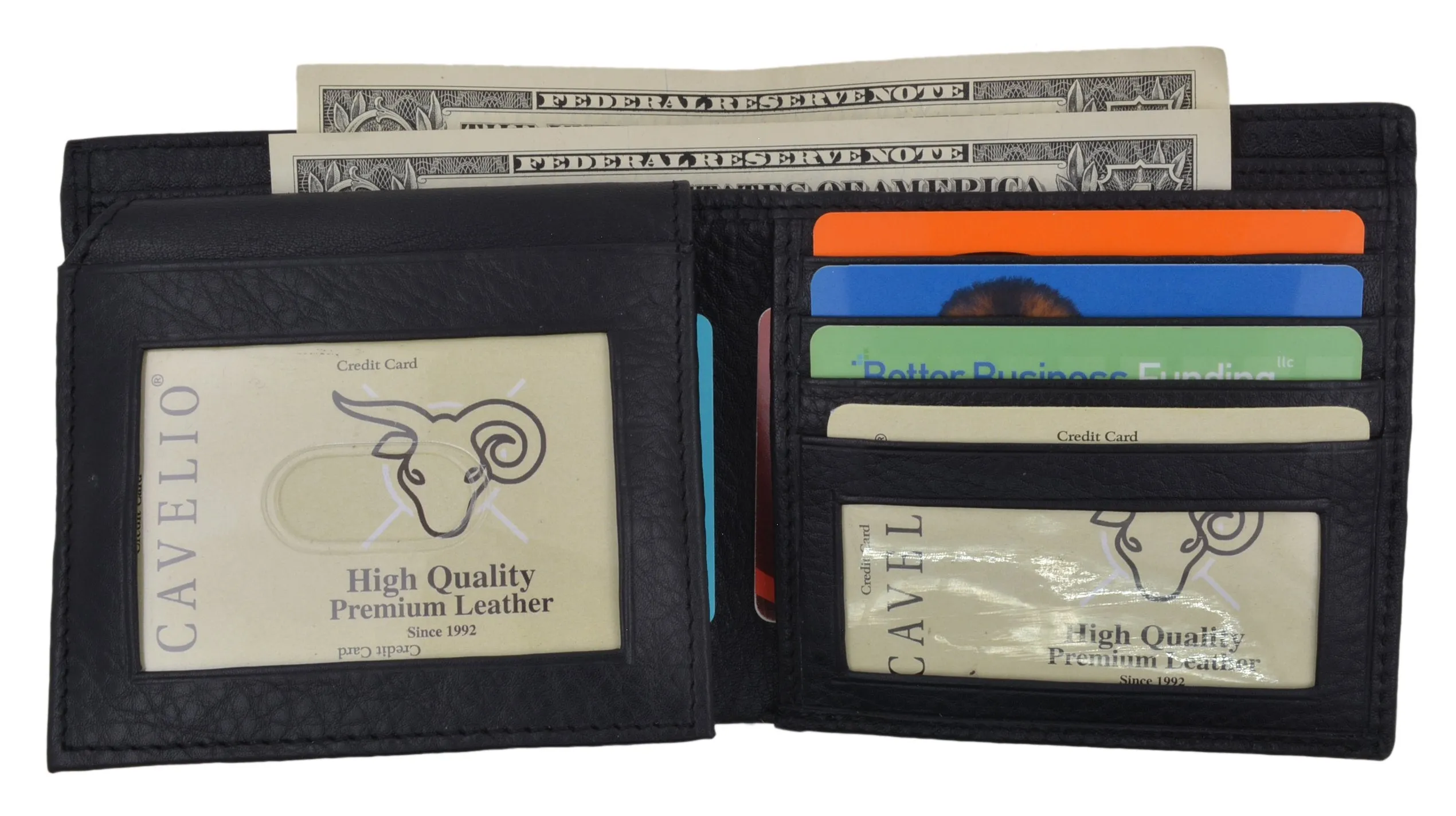 Cavelio Men's Black Hipster Genuine Leather Multi-Card ID Bifold Euro Wallet 404502