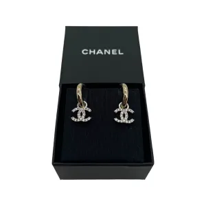 Chanel  Interlocking CC Gold-tone & Crystal Studded Dangle Earrings