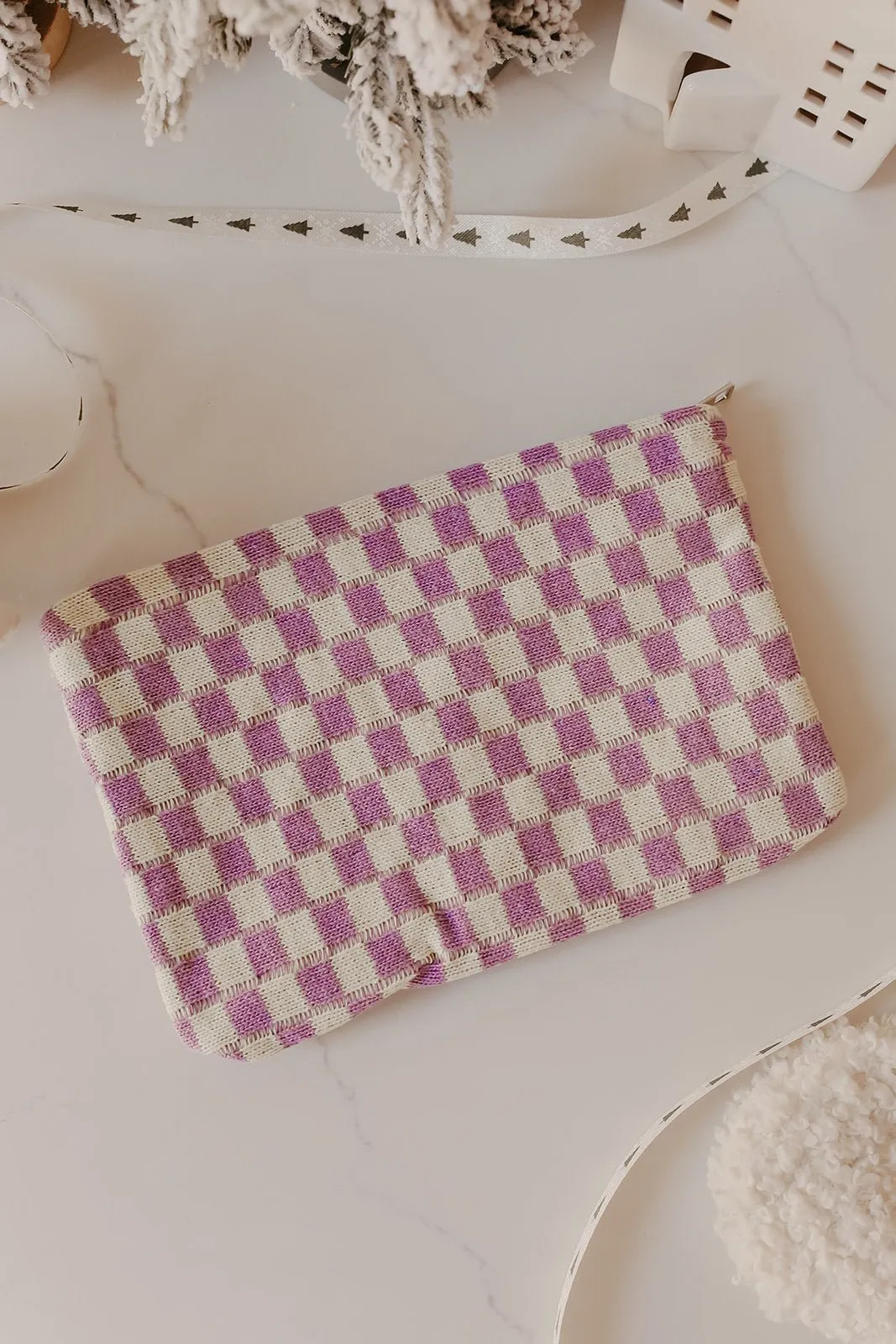 Checkered Cosmetic Makeup Bag