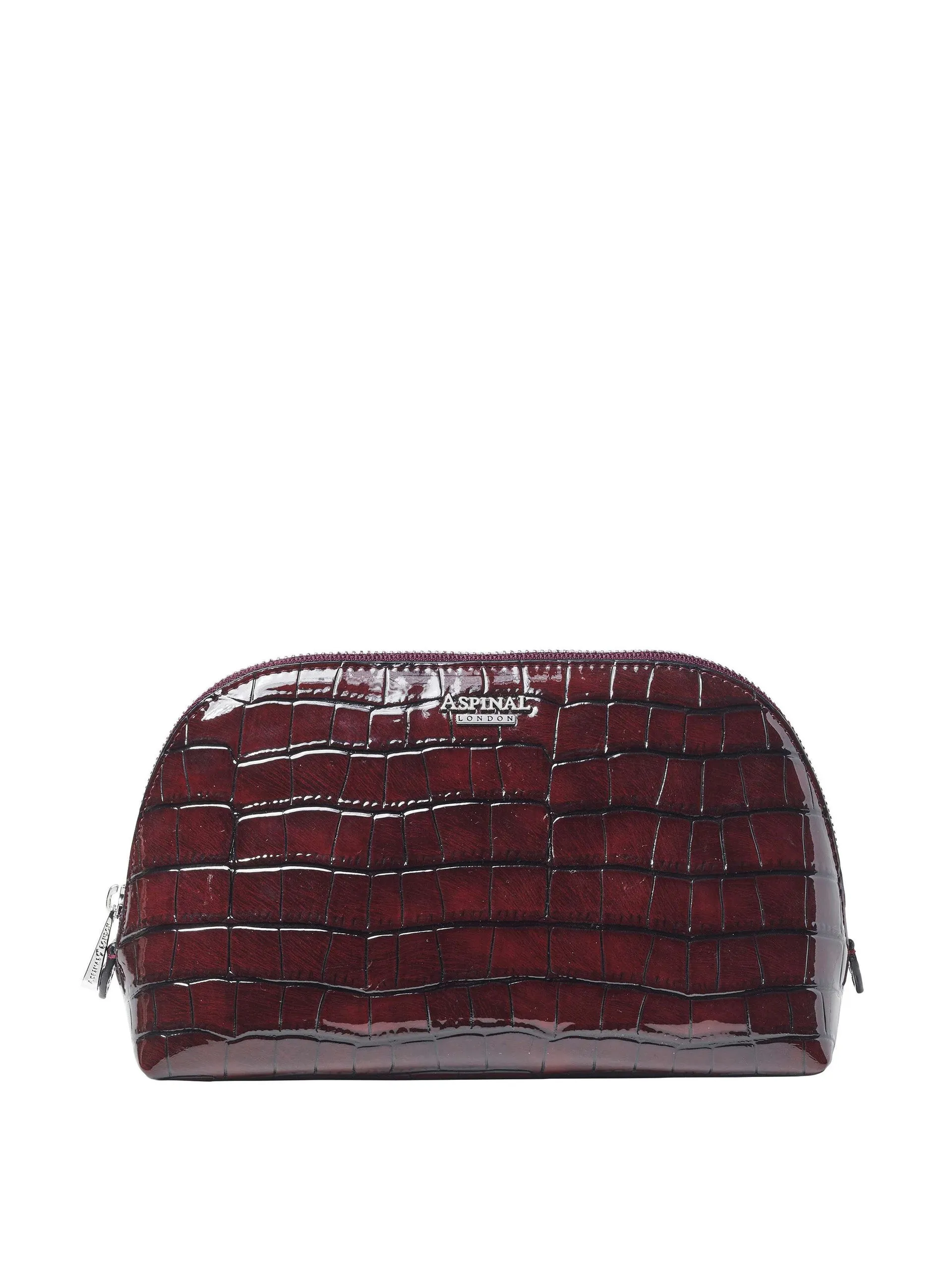 Classic makeup case in ruby embossed patent croc