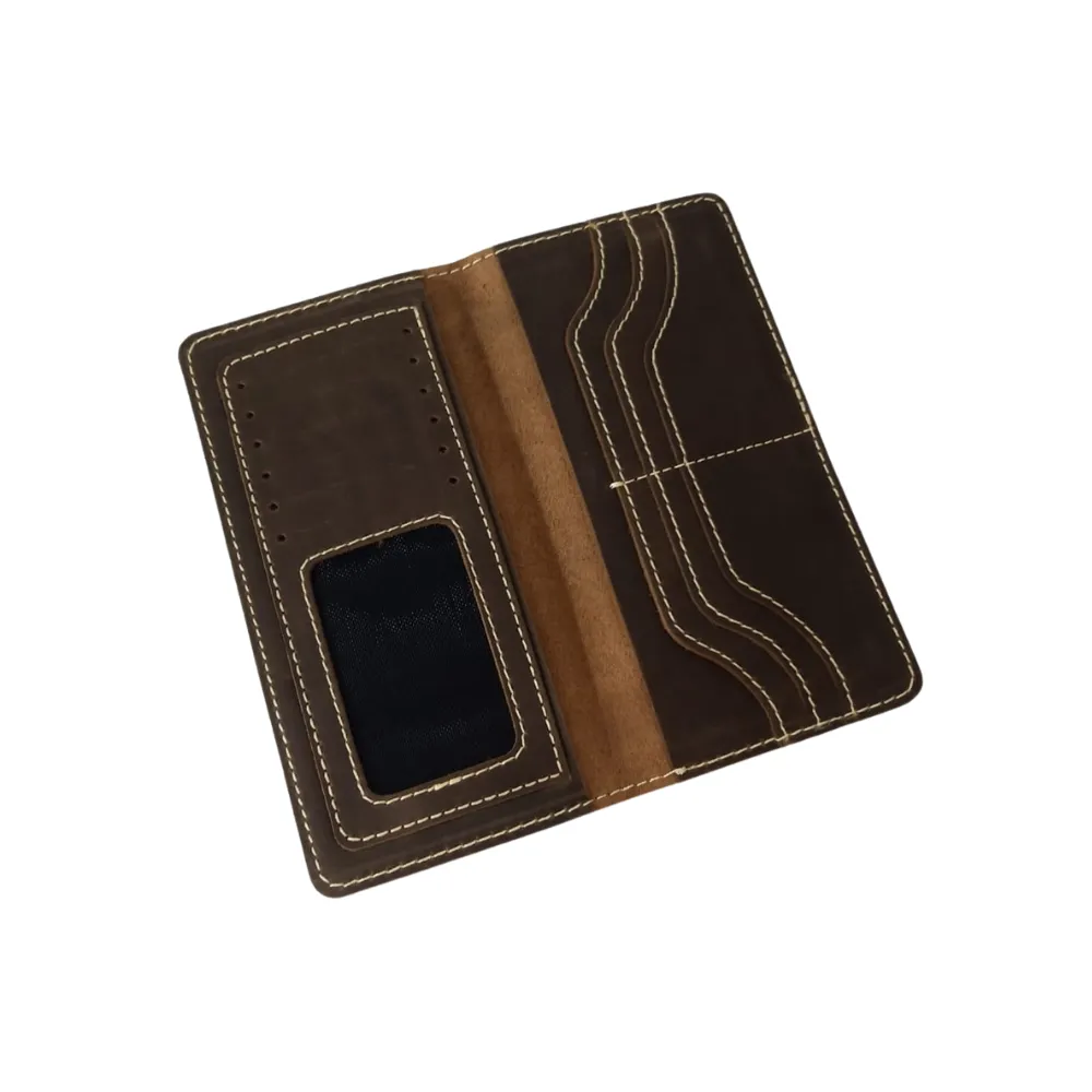 Coffee Leather Long Wallet - Coat Wallet