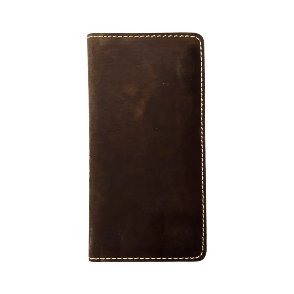 Coffee Leather Long Wallet - Coat Wallet