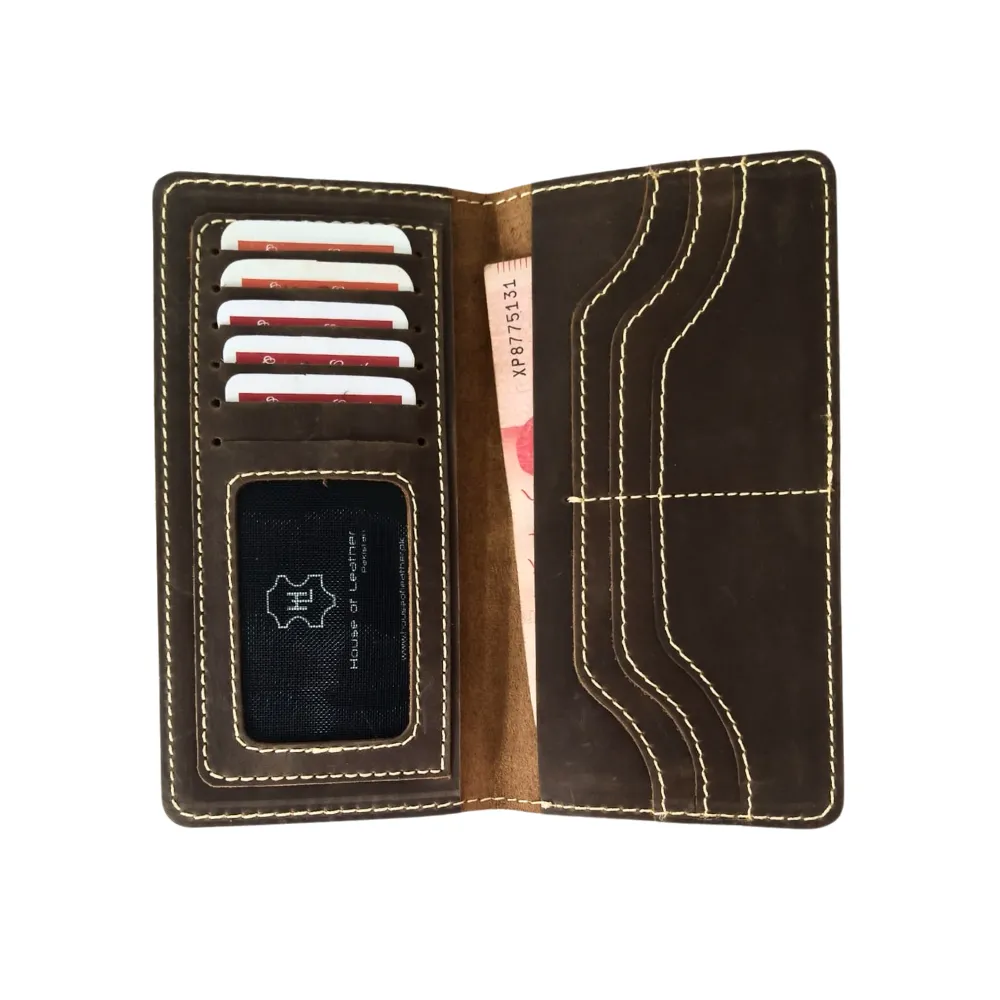 Coffee Leather Long Wallet - Coat Wallet