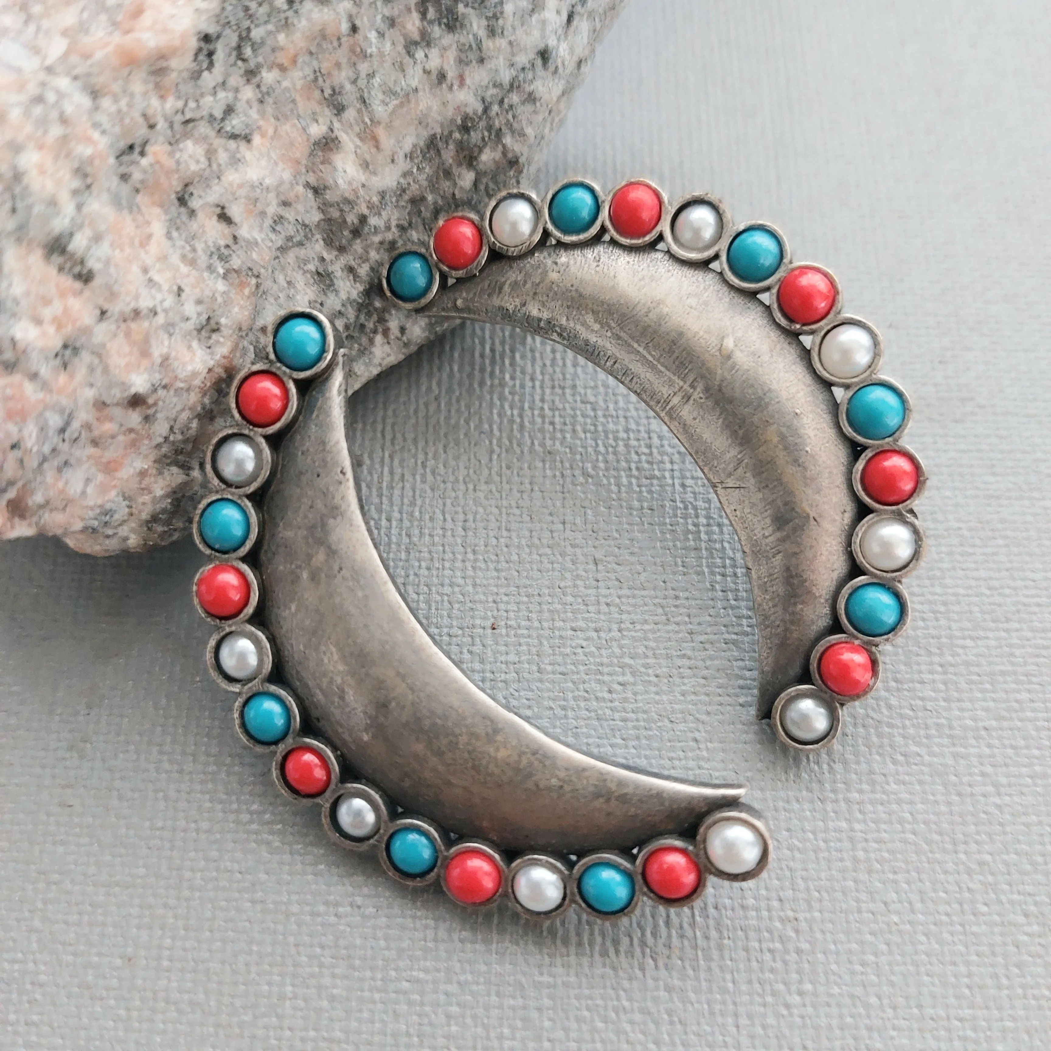 Crescent Moon Elegance : Multi-Colored Stone