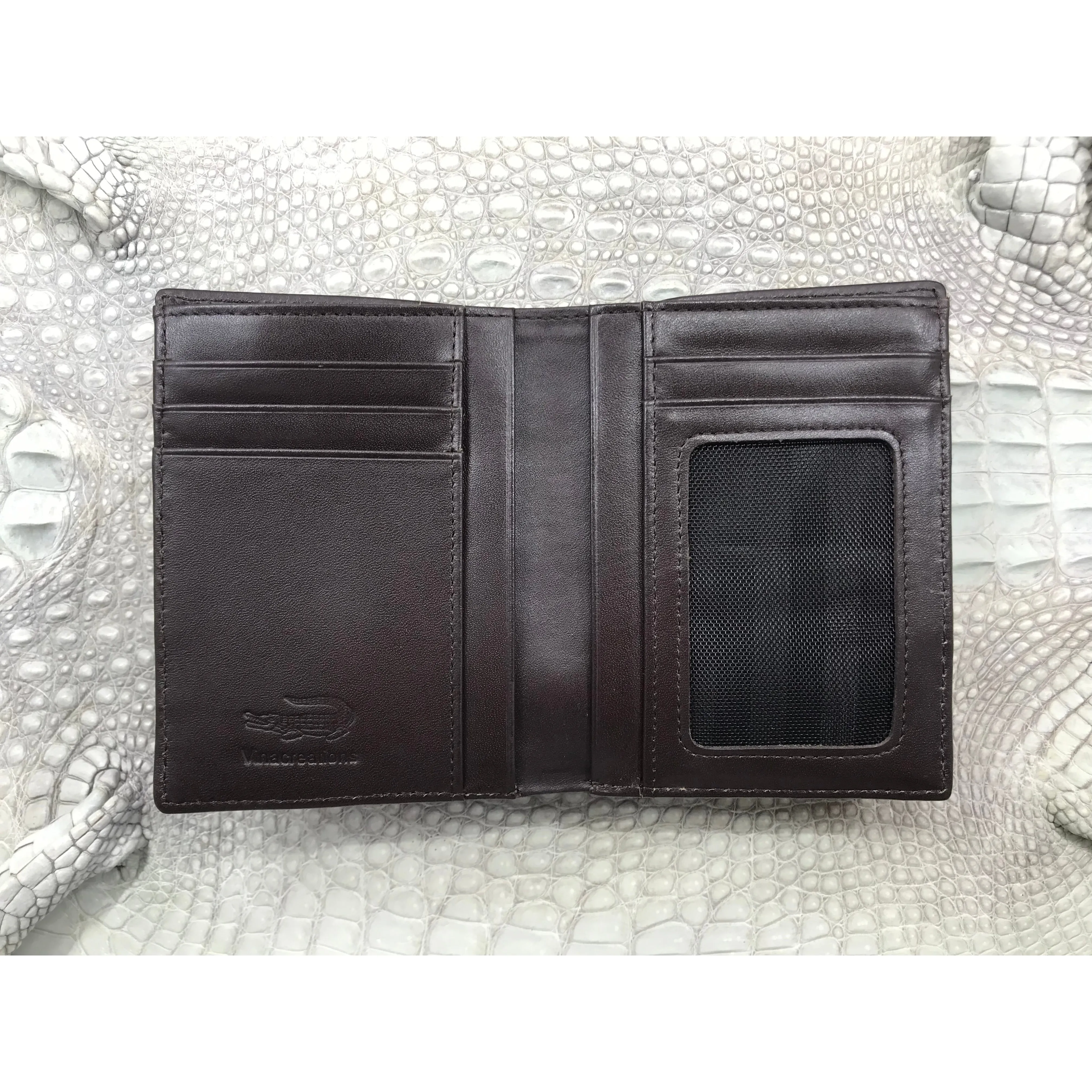 Dark Brown Alligator Skin Bifold Vertical Wallet For Men | Handmade Crocodile Leather Wallet RFID Blocking | VL5694