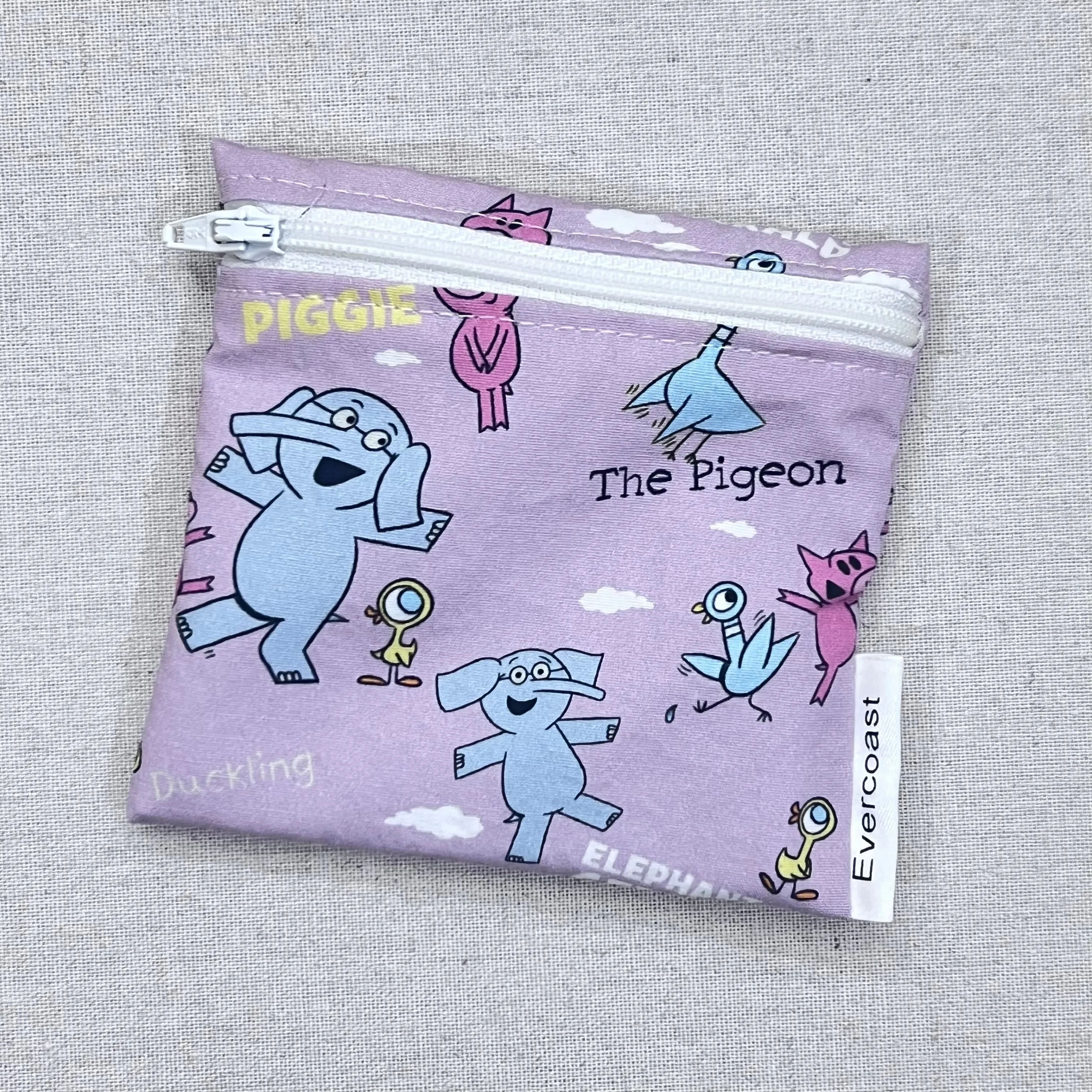 Elephant and Pig on Mauve Reusable Mini Snack Bag