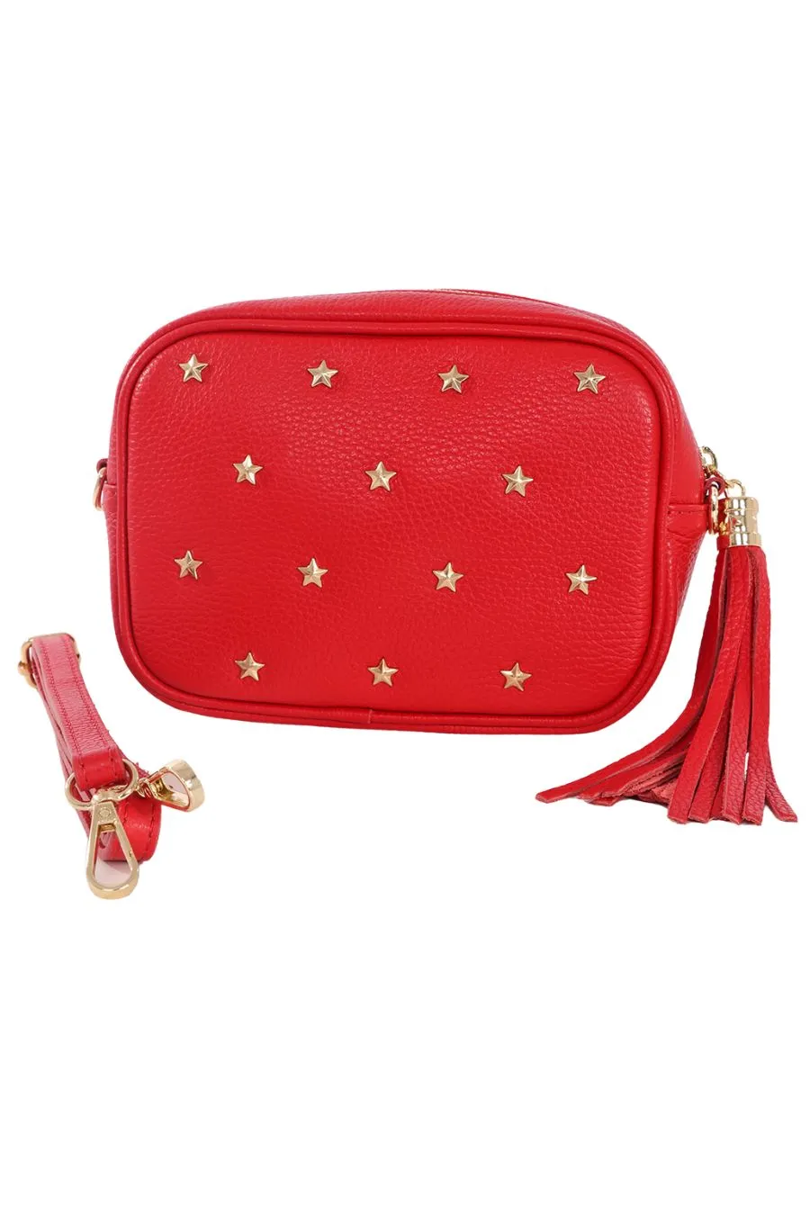 Eloise - Italian Leather Star Studded Crossbody Bag - Red, Pebbled