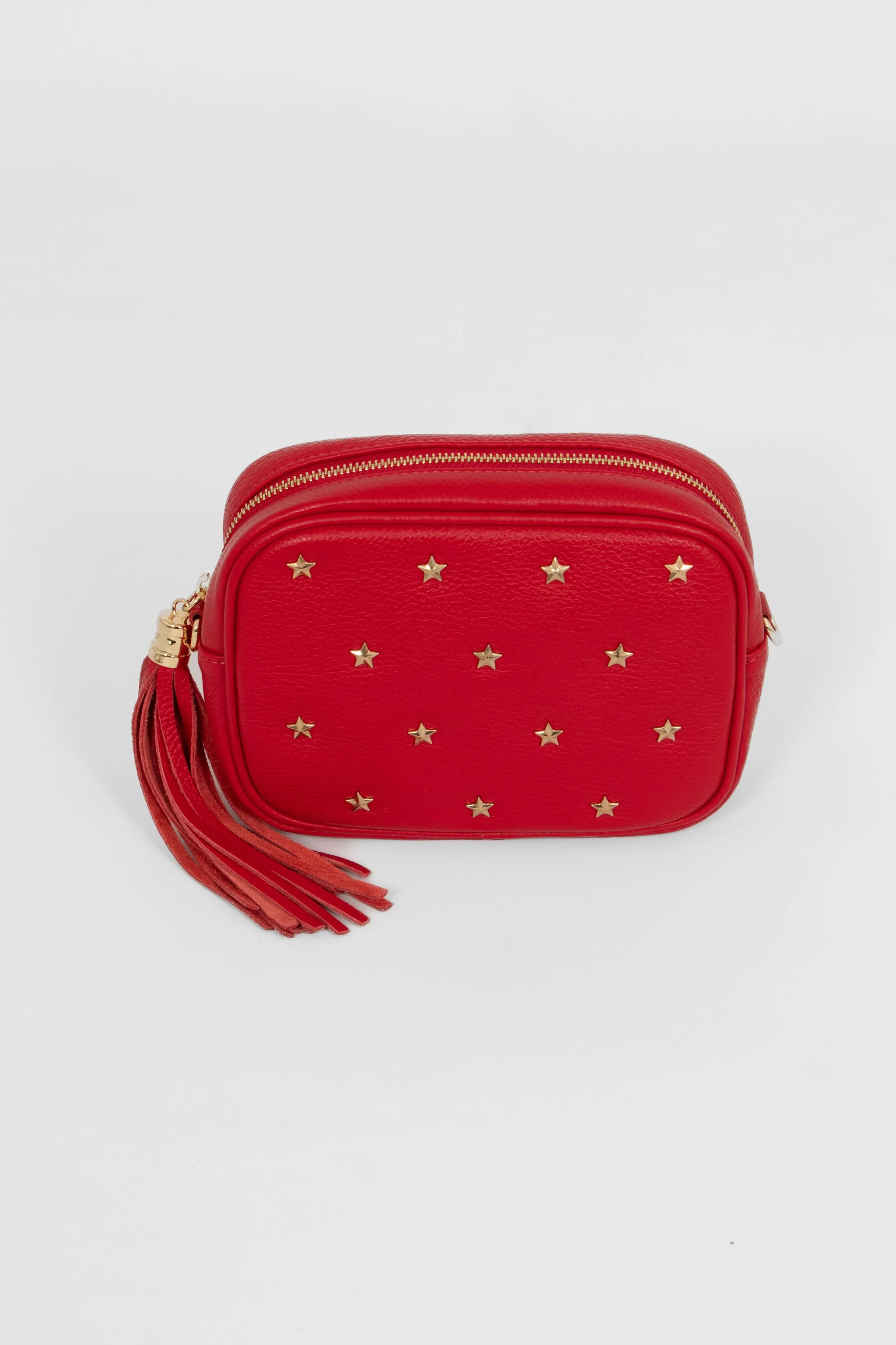 Eloise - Italian Leather Star Studded Crossbody Bag - Red, Pebbled