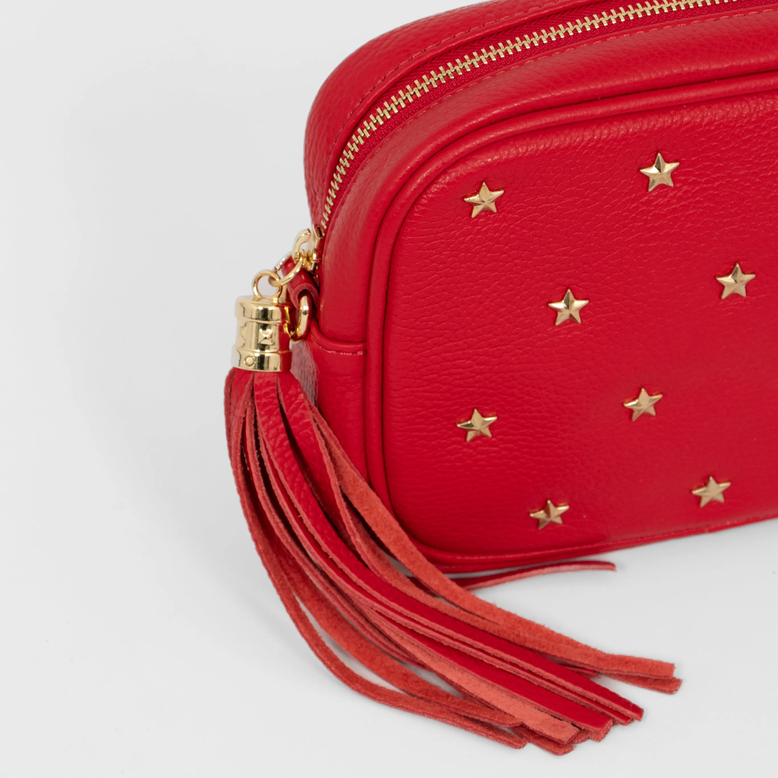 Eloise - Italian Leather Star Studded Crossbody Bag - Red, Pebbled