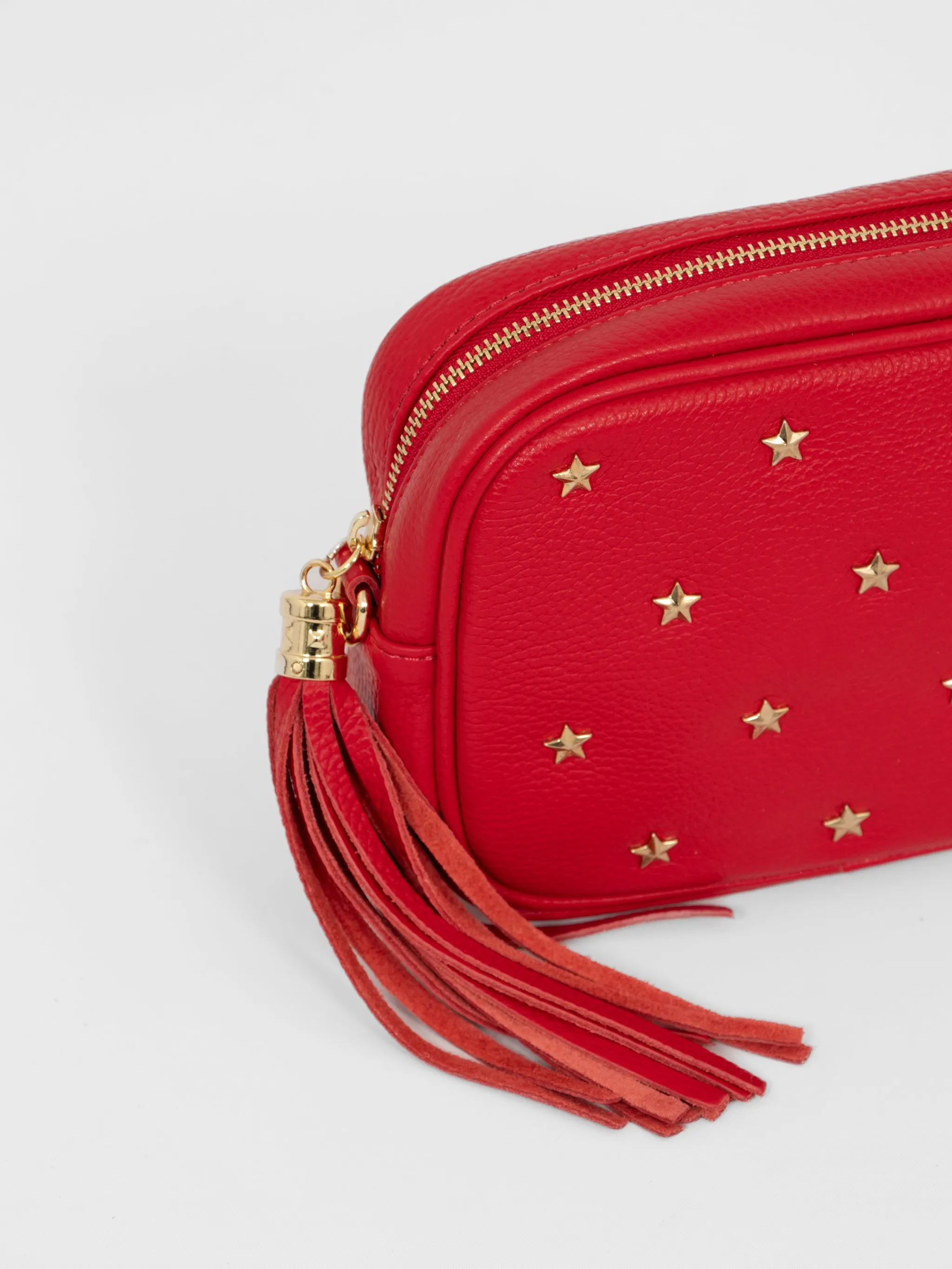 Eloise - Italian Leather Star Studded Crossbody Bag - Red, Pebbled