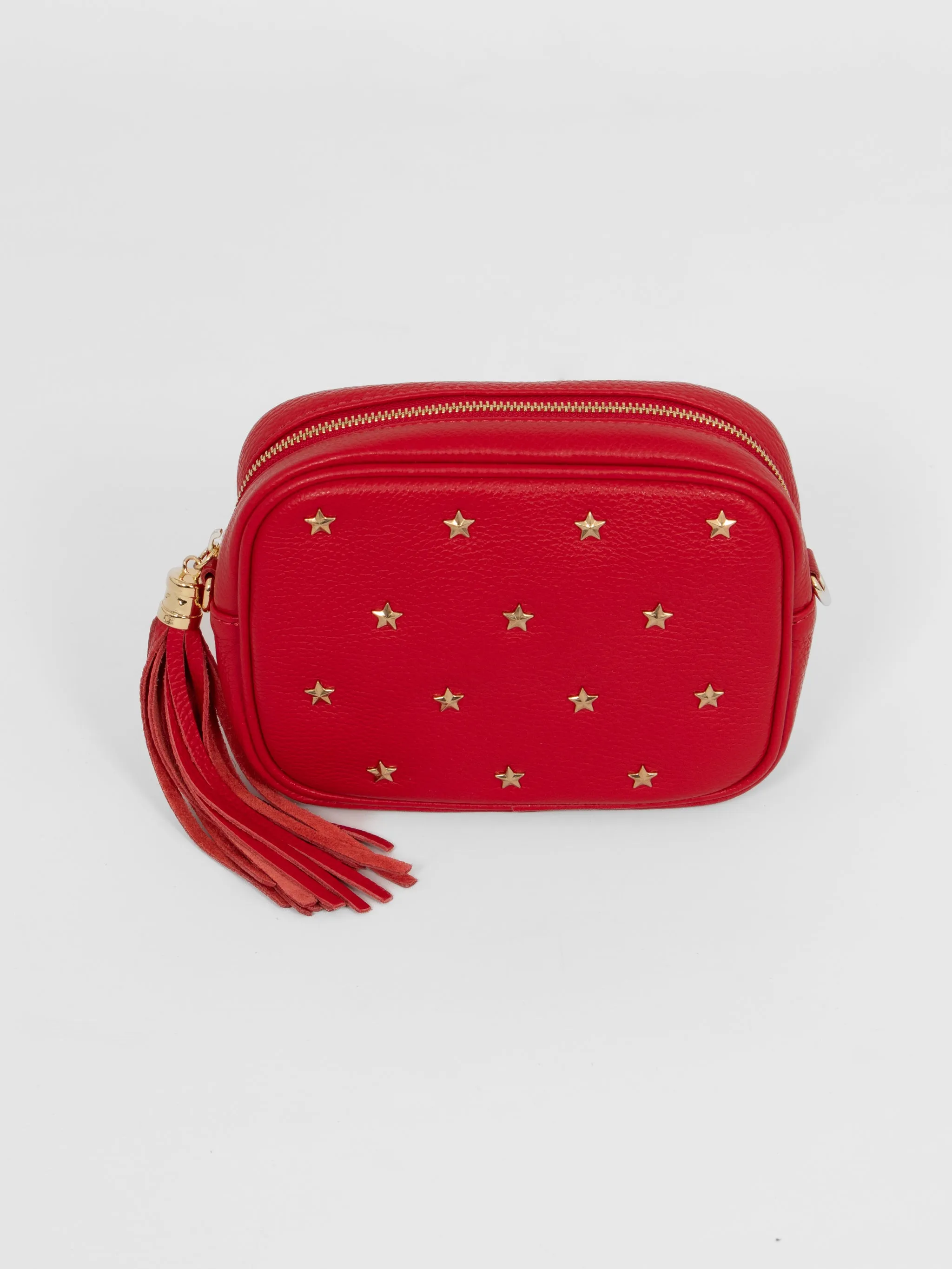 Eloise - Italian Leather Star Studded Crossbody Bag - Red, Pebbled