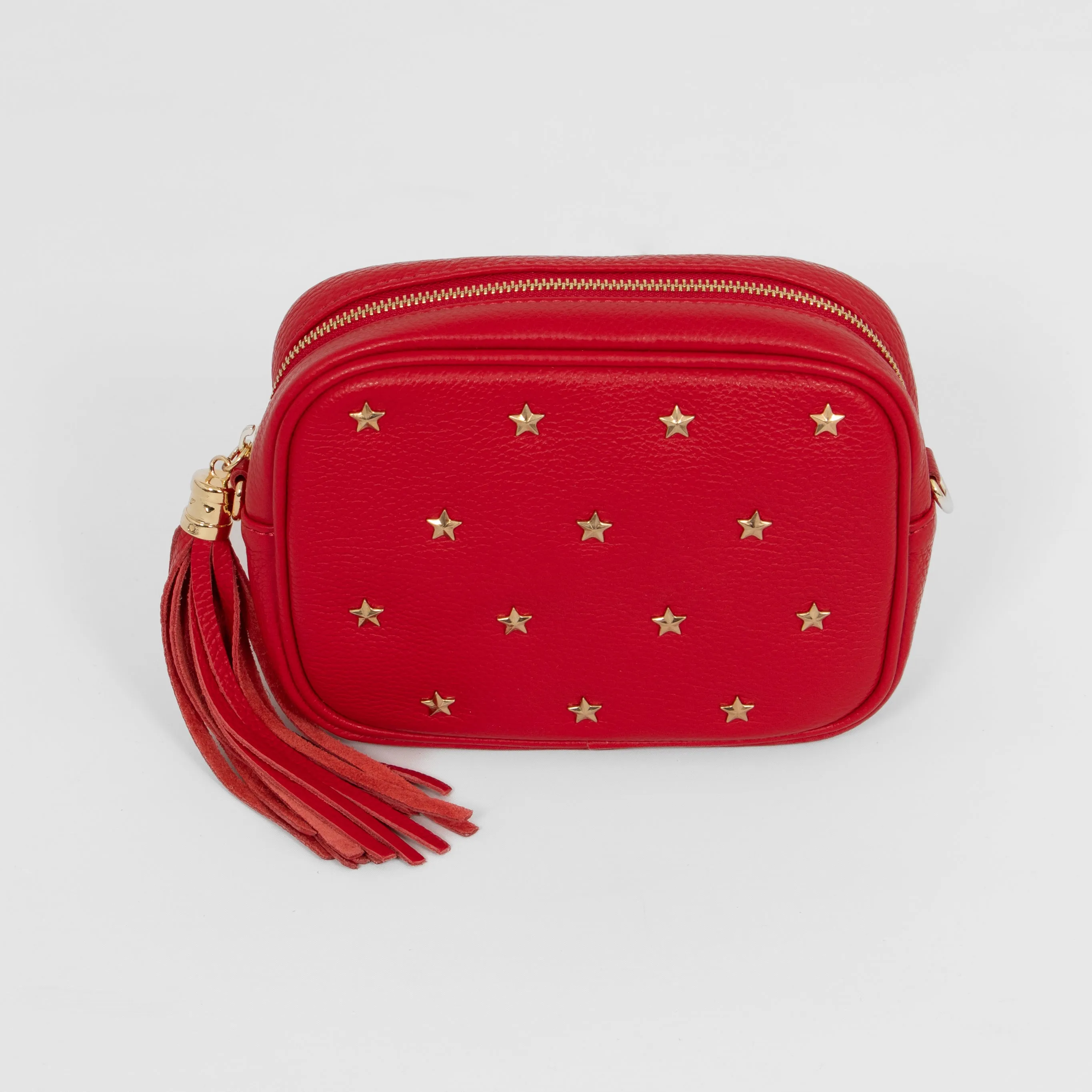 Eloise - Italian Leather Star Studded Crossbody Bag - Red, Pebbled