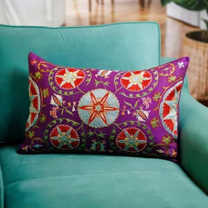 Embroidered Purple Silk and Cotton Cushion Cover - Glimpses of Purple Nobility | NOVICA