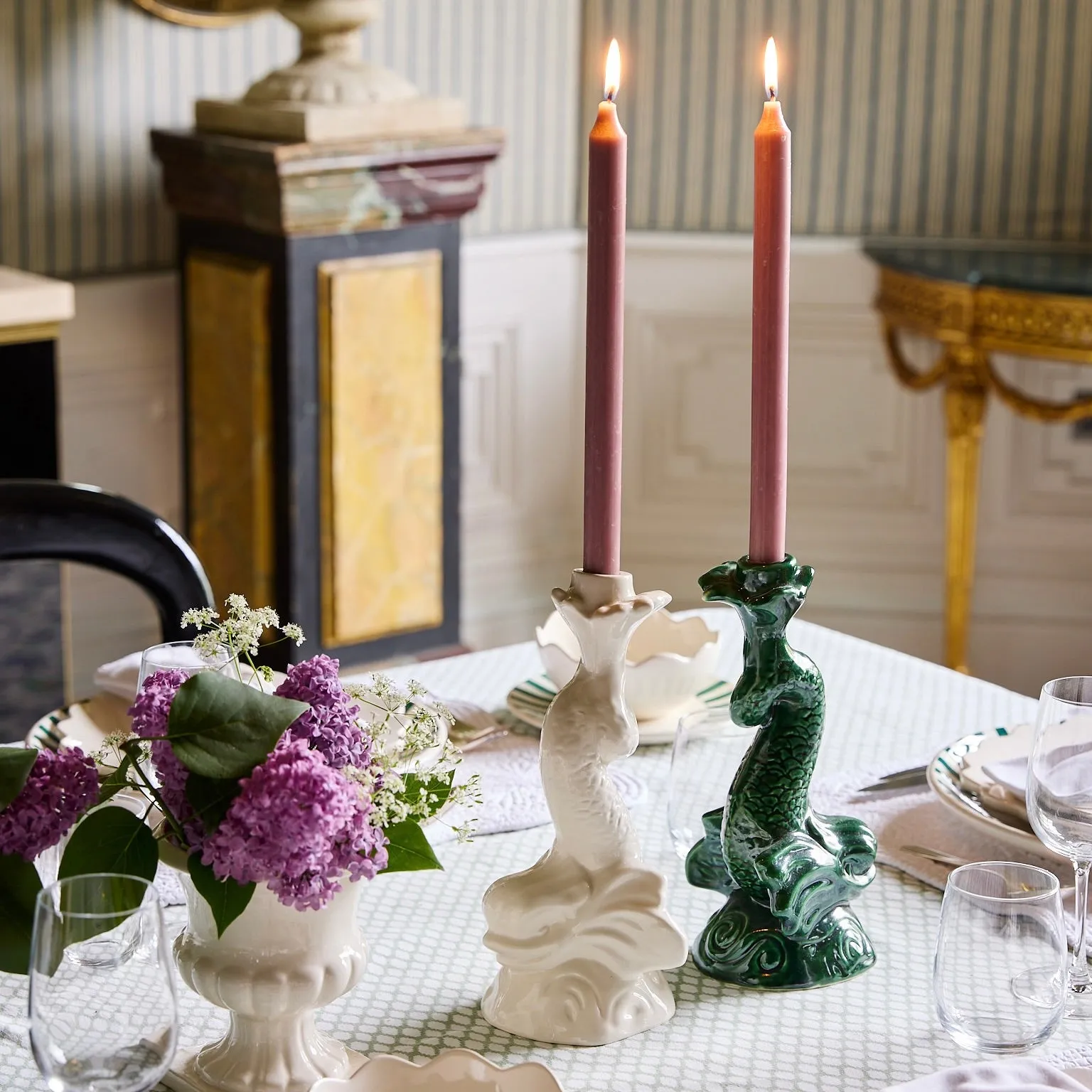 Emerald Green Dolphin Candlestick