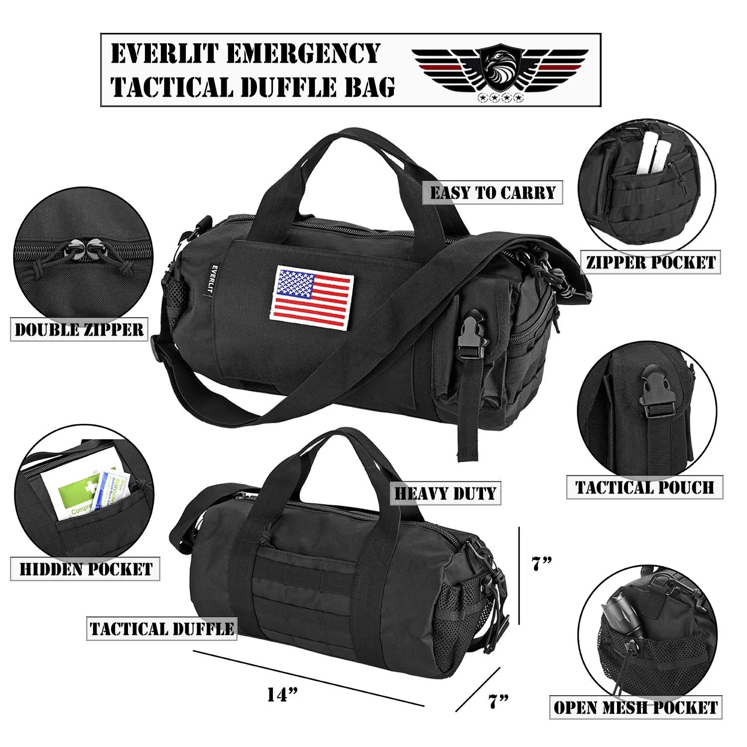 EVERLIT Survival Emergency Fire Safety Kit with Fire Blanket, Heat Resistant Gloves, Escape Rope, Glass Hammer, Glow Sticks, Flashlight, First Aid Supplies with Burn Injury Care Treatment and More