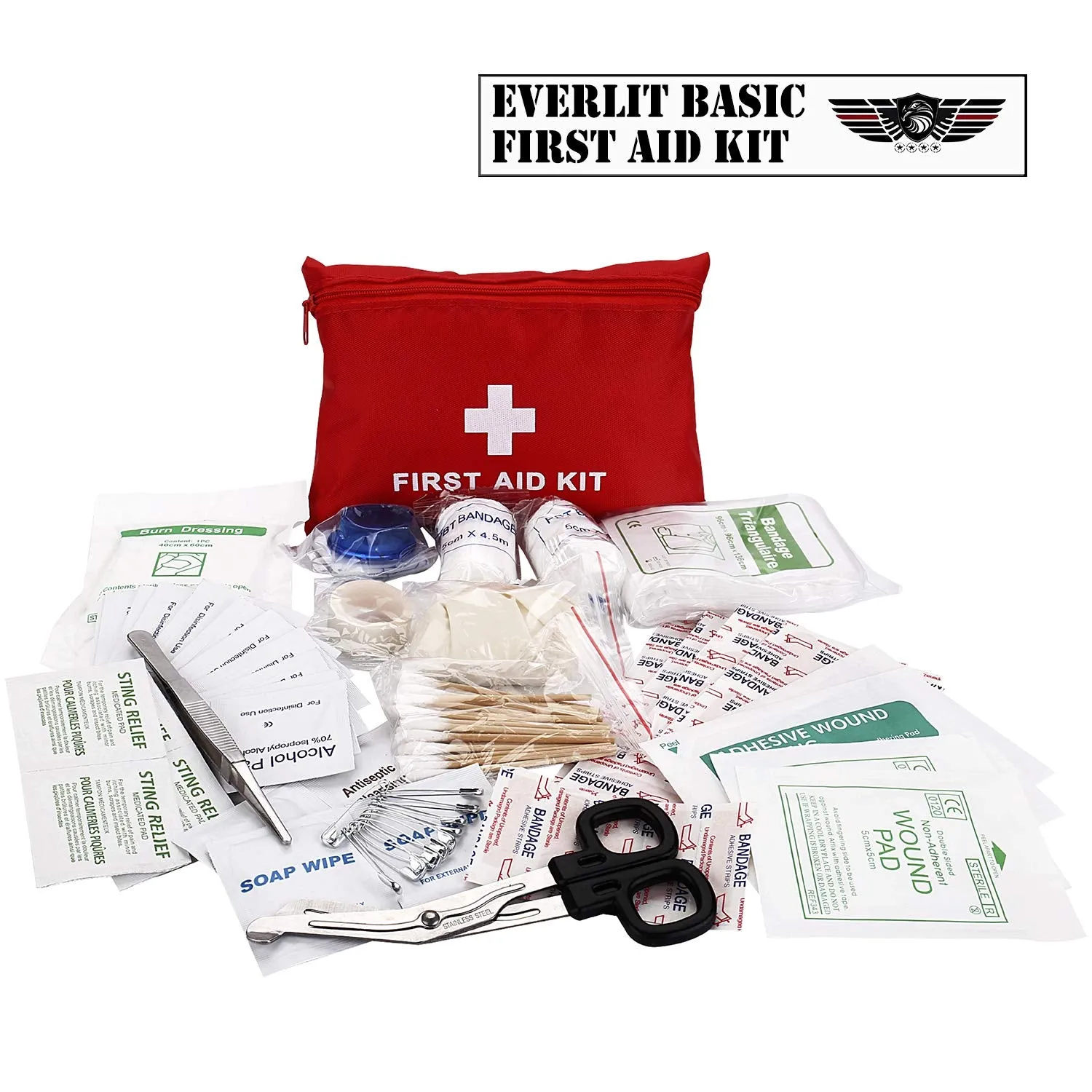 EVERLIT Survival Emergency Fire Safety Kit with Fire Blanket, Heat Resistant Gloves, Escape Rope, Glass Hammer, Glow Sticks, Flashlight, First Aid Supplies with Burn Injury Care Treatment and More