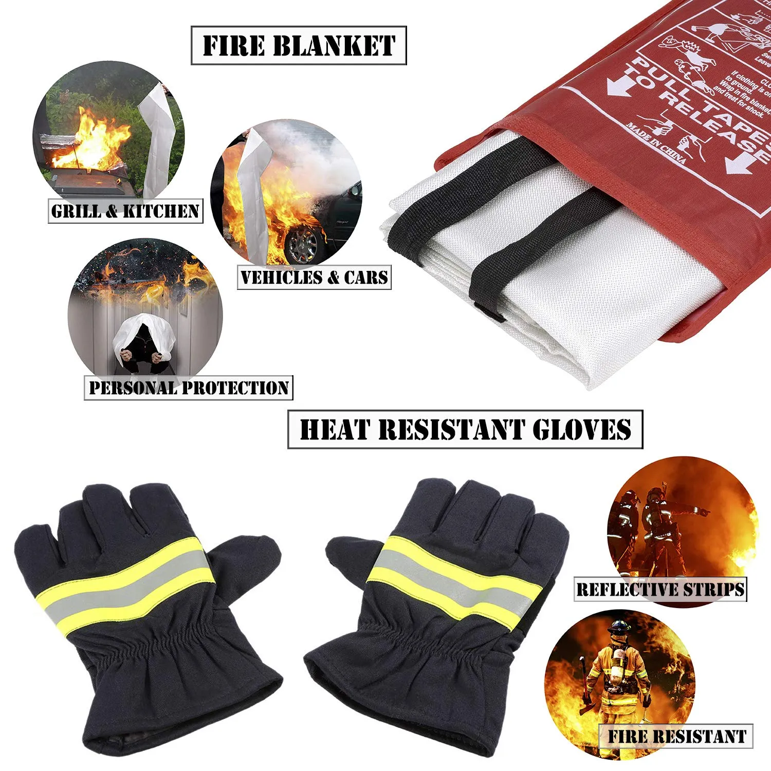 EVERLIT Survival Emergency Fire Safety Kit with Fire Blanket, Heat Resistant Gloves, Escape Rope, Glass Hammer, Glow Sticks, Flashlight, First Aid Supplies with Burn Injury Care Treatment and More