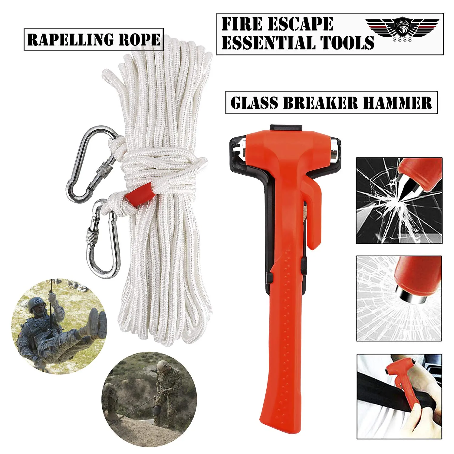 EVERLIT Survival Emergency Fire Safety Kit with Fire Blanket, Heat Resistant Gloves, Escape Rope, Glass Hammer, Glow Sticks, Flashlight, First Aid Supplies with Burn Injury Care Treatment and More