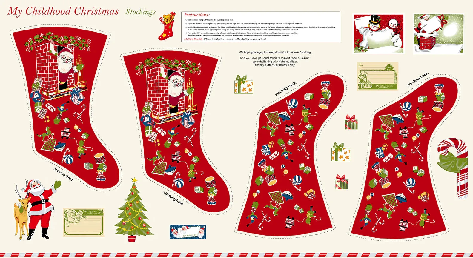 Fabric, My Childhood Christmas by Buttermilk Basin - Santa Claus Stocking Set PANEL