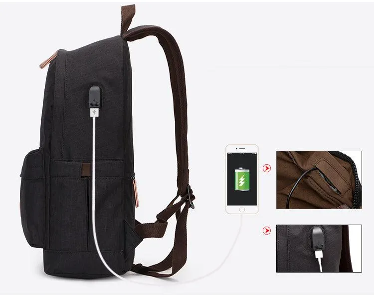 Fashion Casual Business Computer Backpack With USB Charging Port-Green