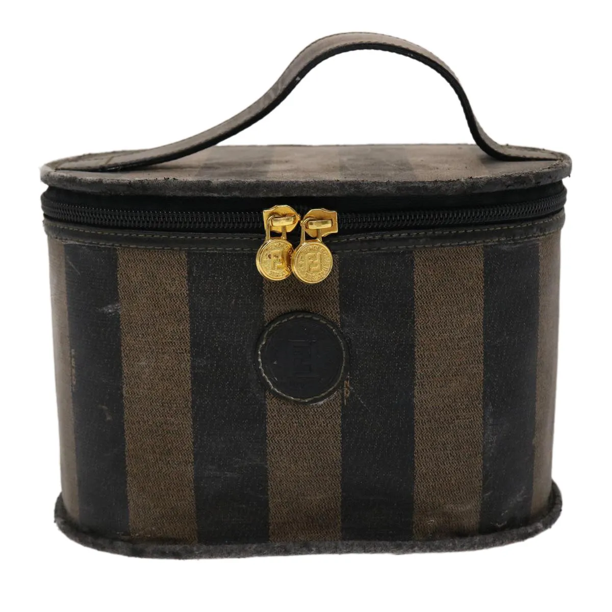 FENDI Pecan Canvas Vanity Cosmetic Pouch Black Brown Auth bs6461